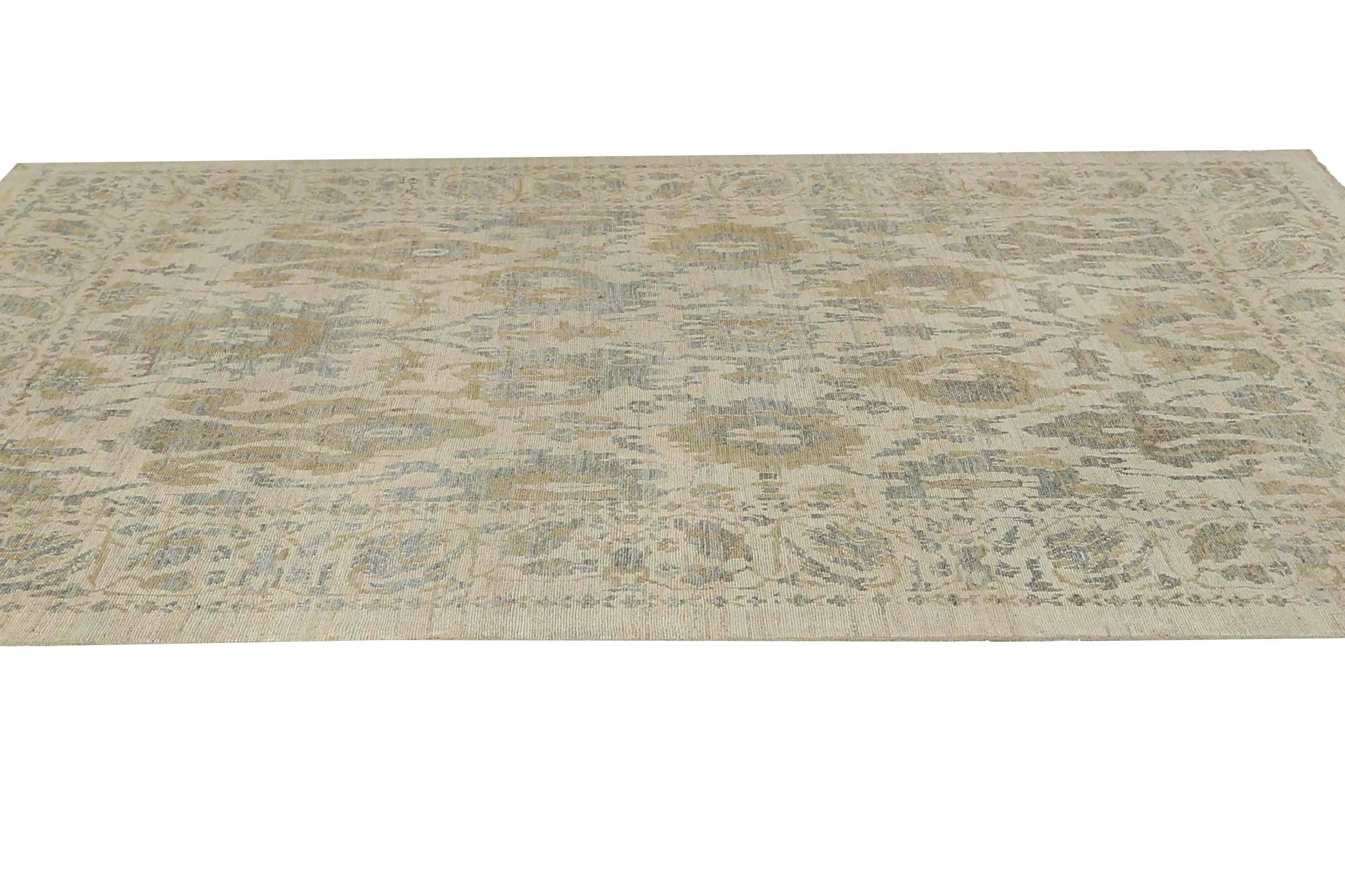 Modern Turkish Sultanabad Rug with Green/Blue Color Tones For Sale 3