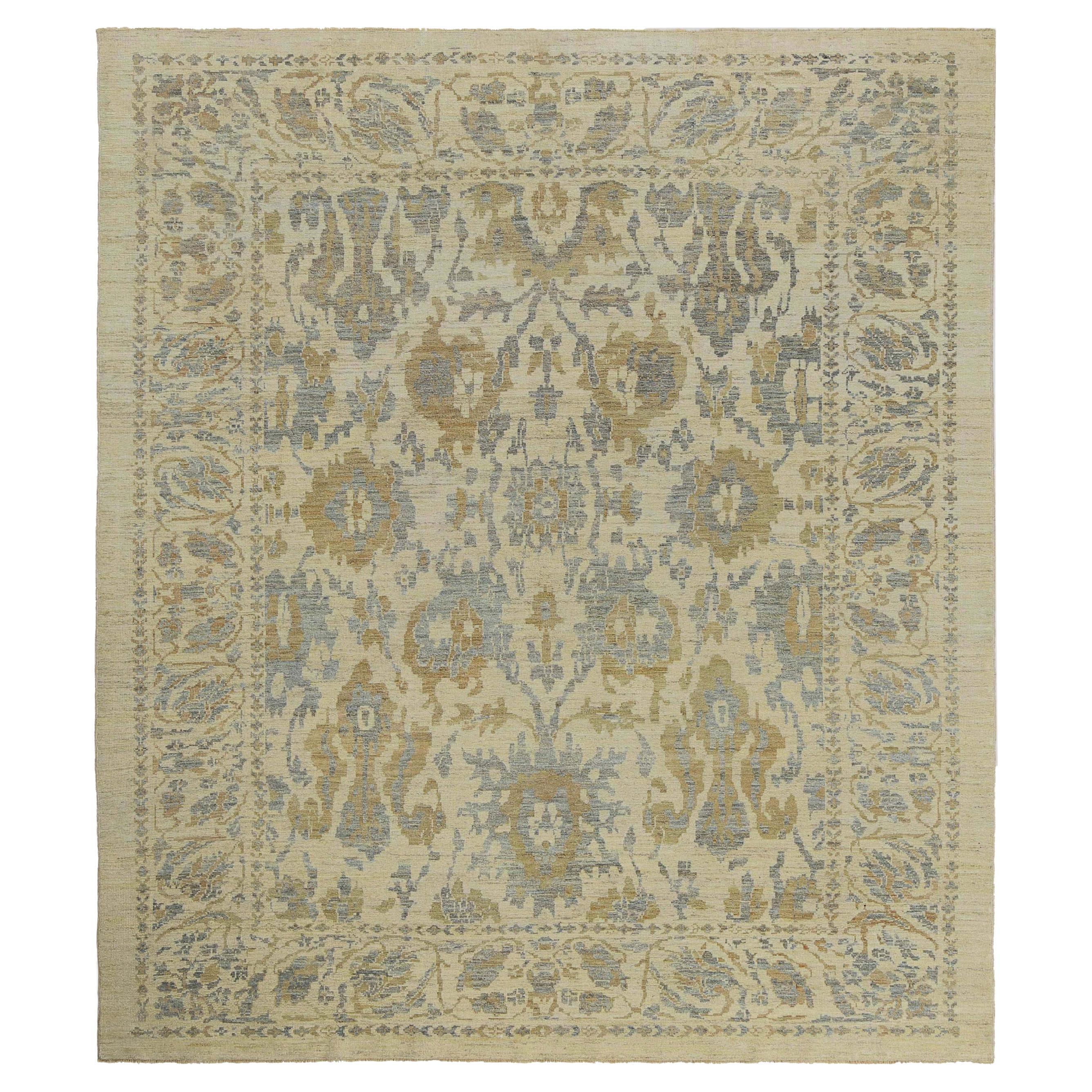 Modern Turkish Sultanabad Rug with Green/Blue Color Tones For Sale