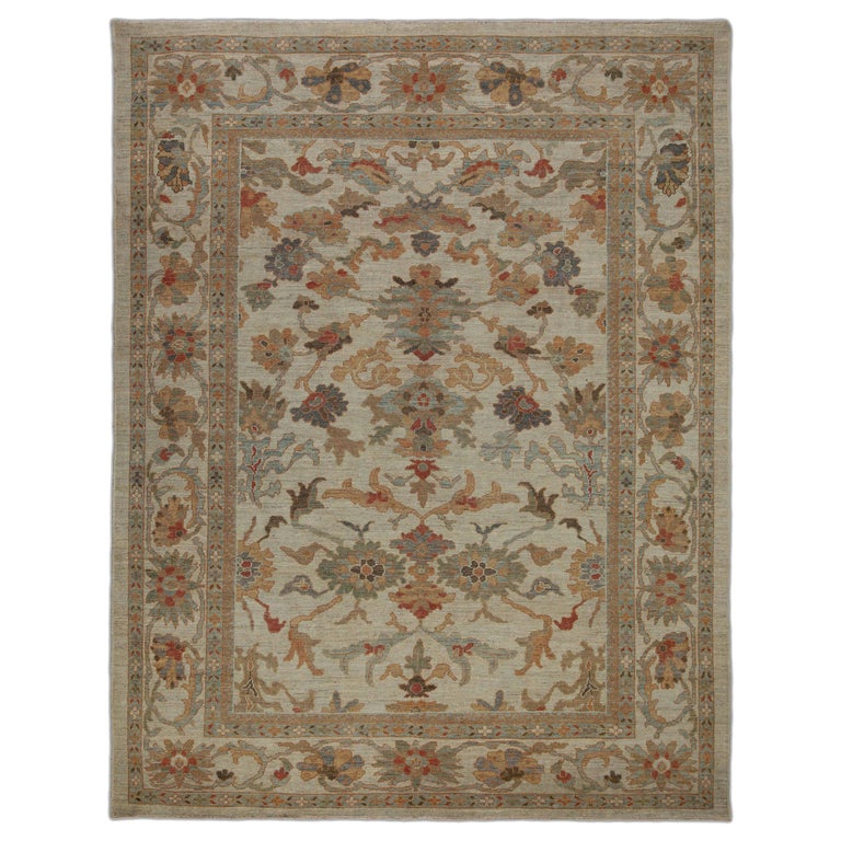 Modern Turkish Sultanabad Rug with Ivory Field and Colored Flower ...