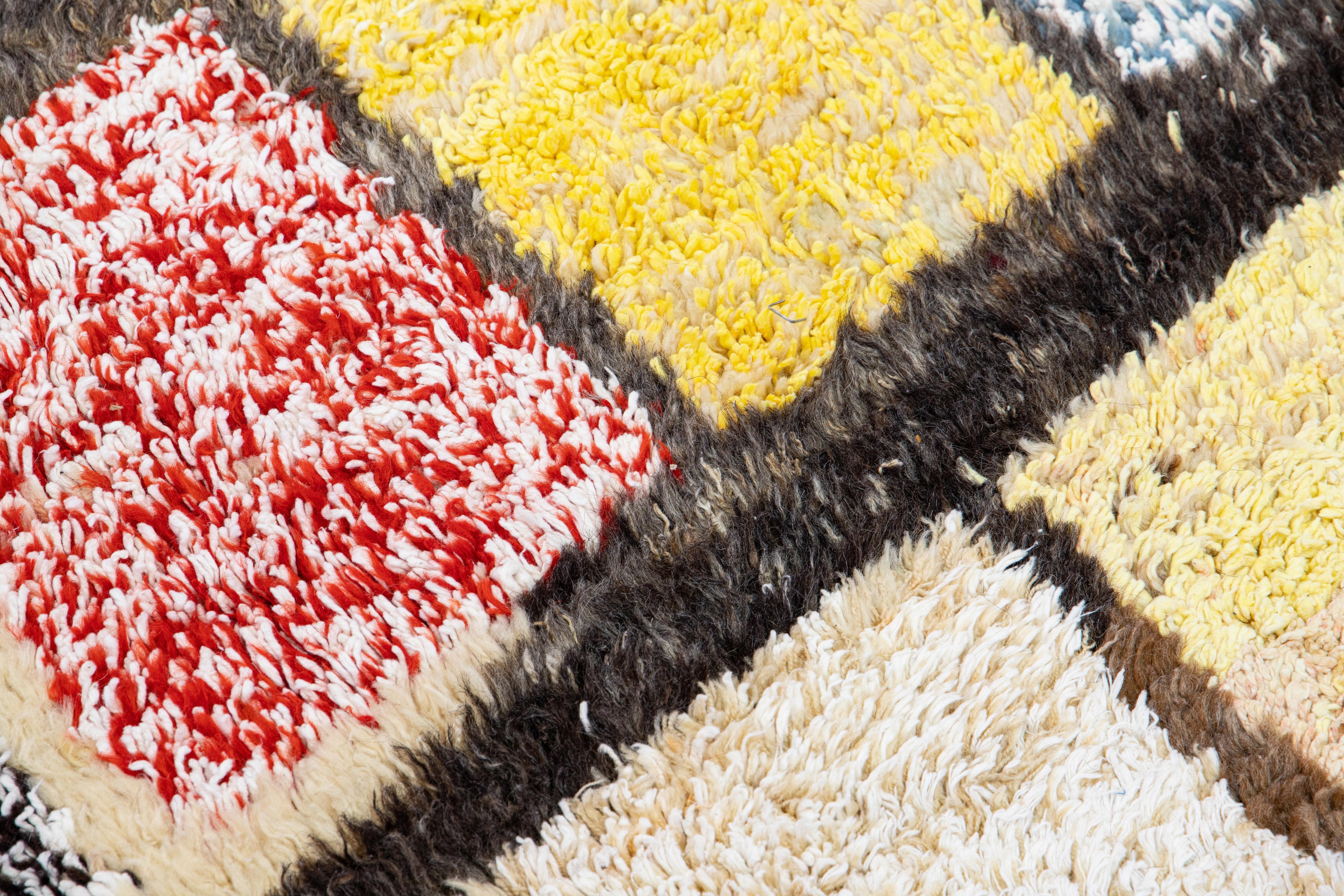 Modern Turkish Tulu Handmade Multicolor Square Pattern Beige Wool Rug For Sale 5