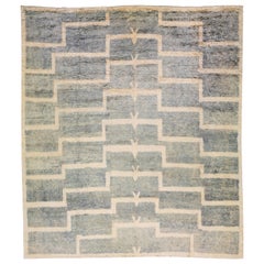 Tapis moderne turc Tulu en laine surdimensionné fait à la main avec motif géométrique gris