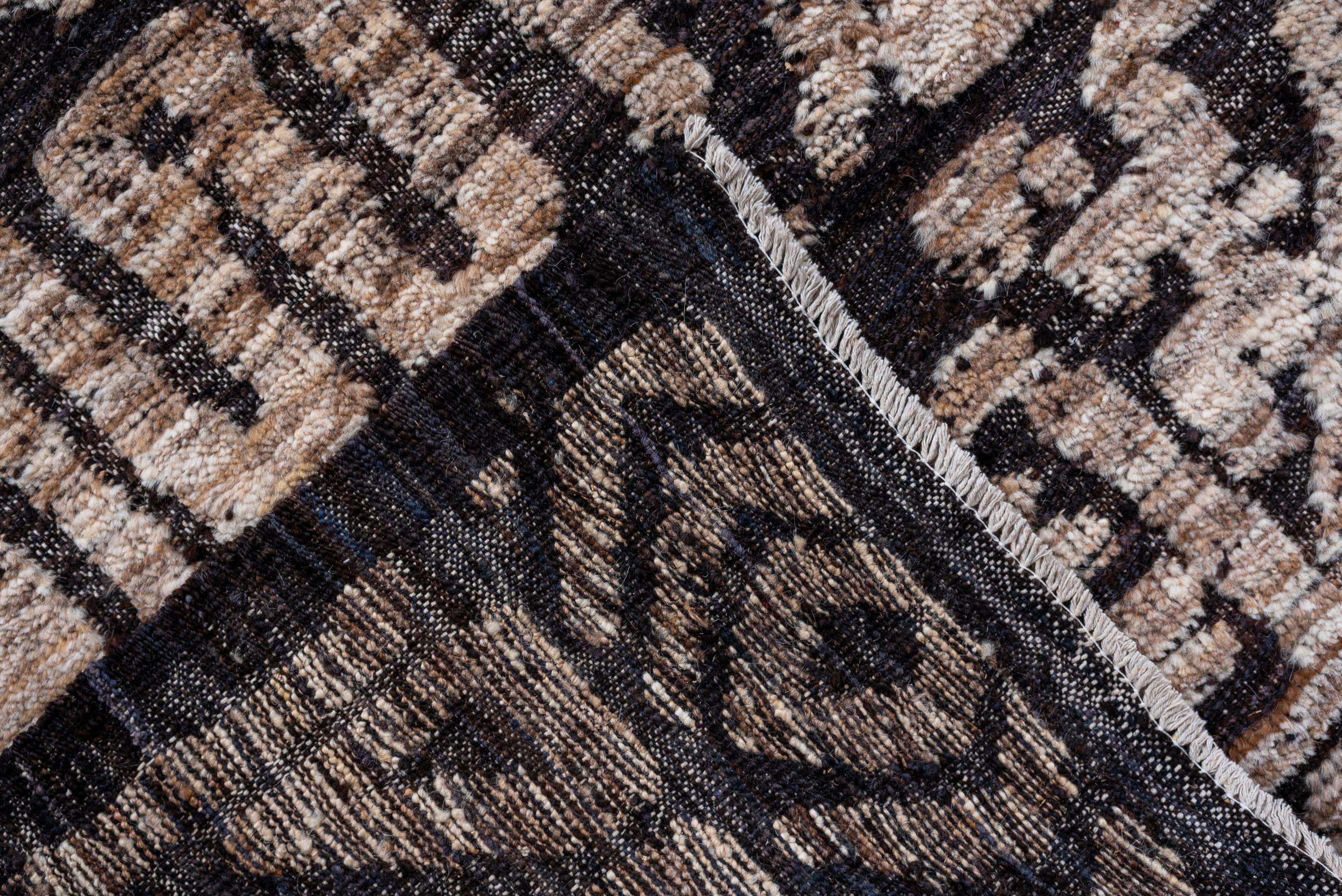Wool Modern Turkish Tulu, with Zig Zag Design in Shades of Brown For Sale