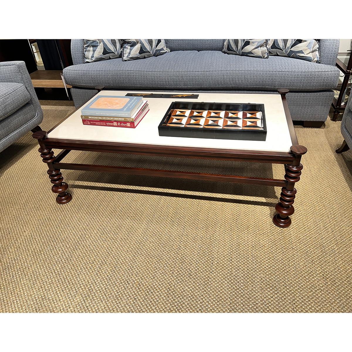 Marble Modern Turned Leg Coffee Table For Sale
