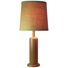 Modern Turned Teak Wood Bottle Form Table Lamp