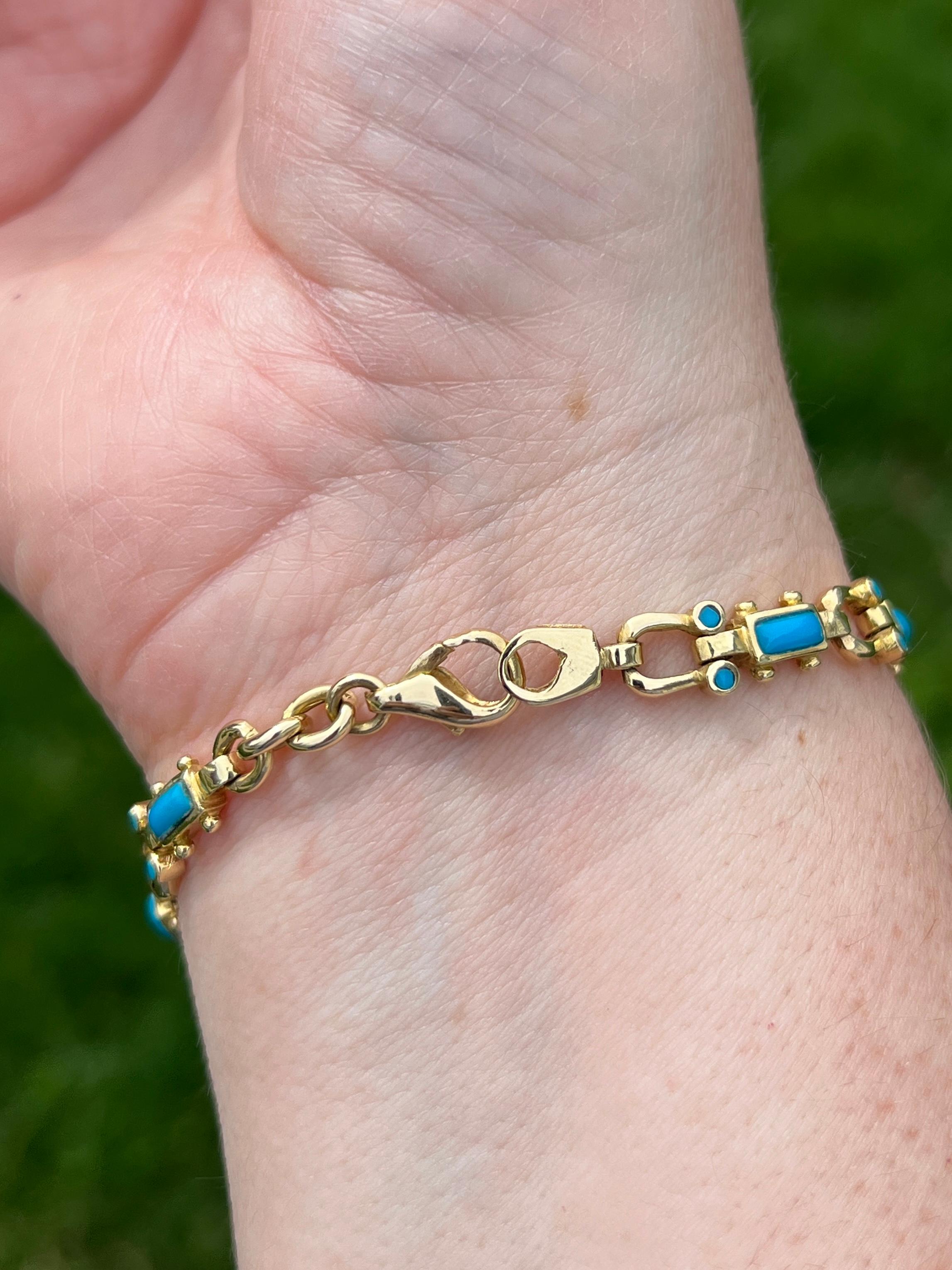 Modern Turquoise and 18k Yellow Gold Link Bracelet en vente 4