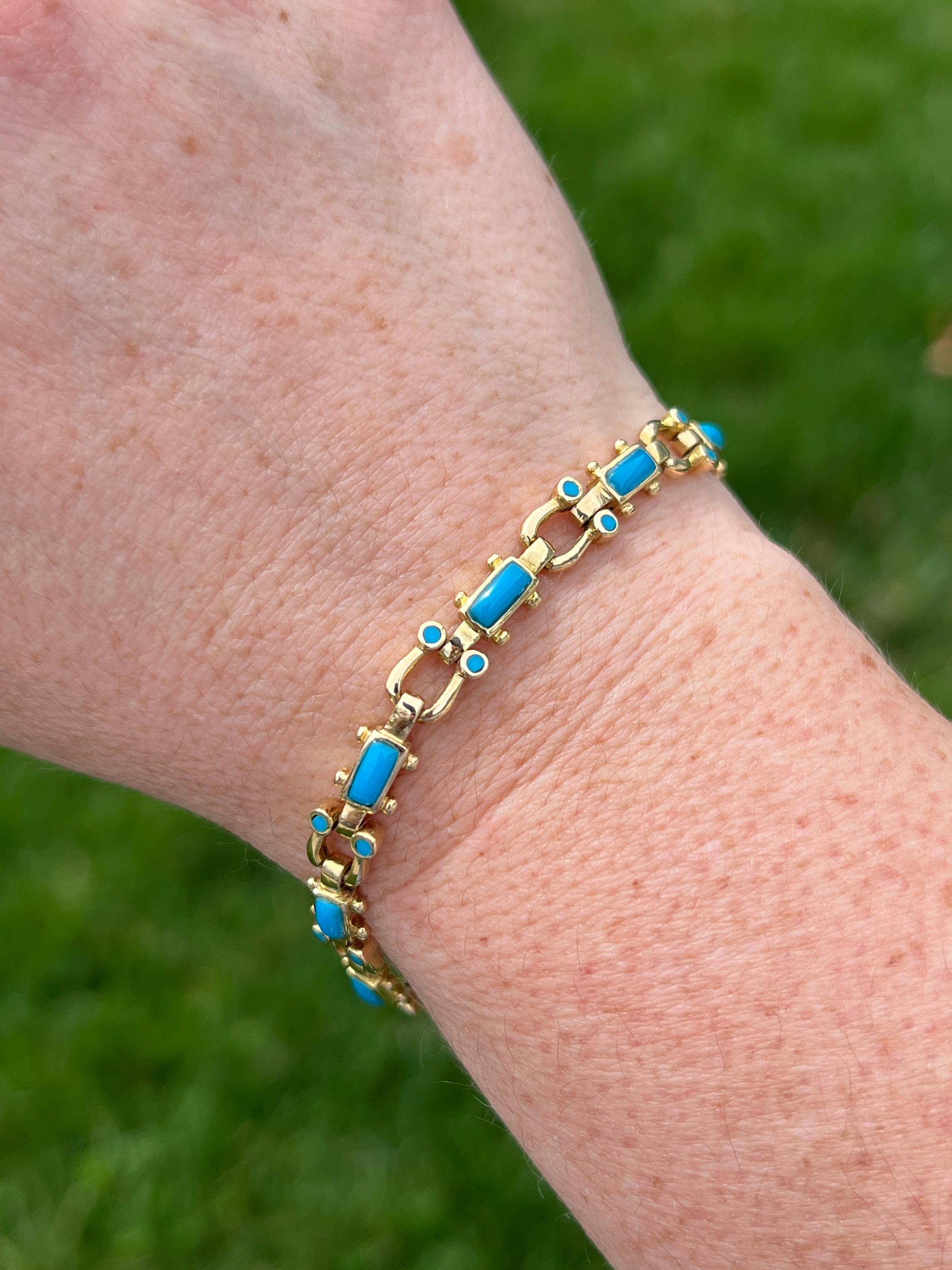 Modern Turquoise and 18k Yellow Gold Link Bracelet en vente 5