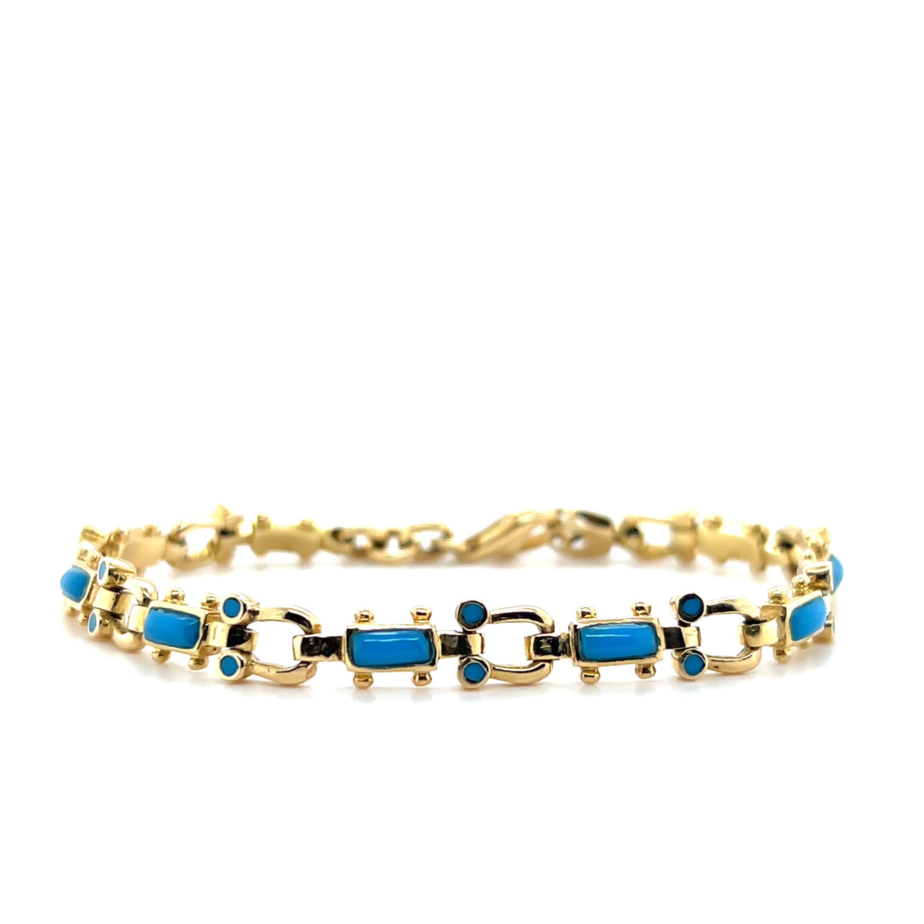 Taille ronde Modern Turquoise and 18k Yellow Gold Link Bracelet en vente