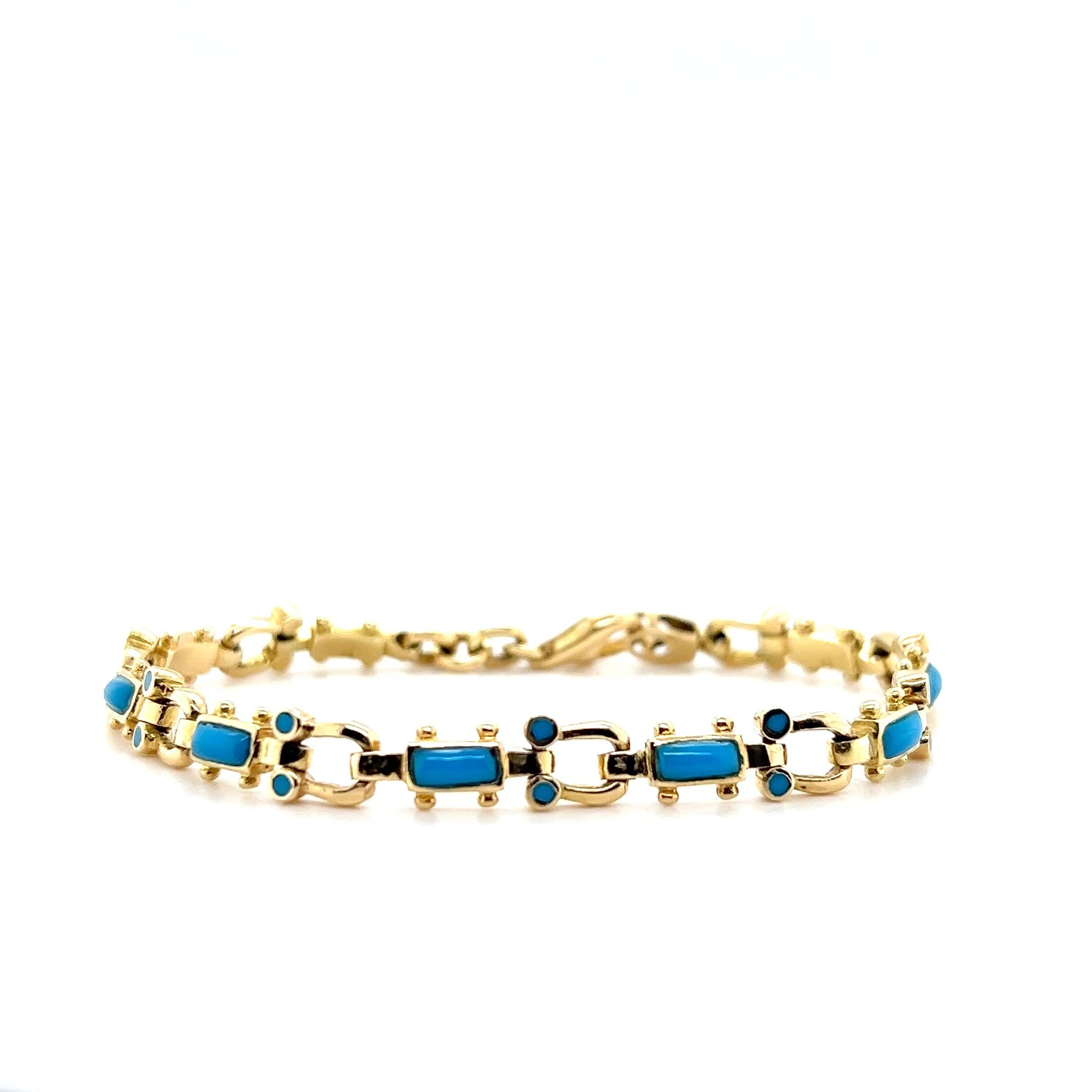 Modern Turquoise and 18k Yellow Gold Link Bracelet Unisexe en vente