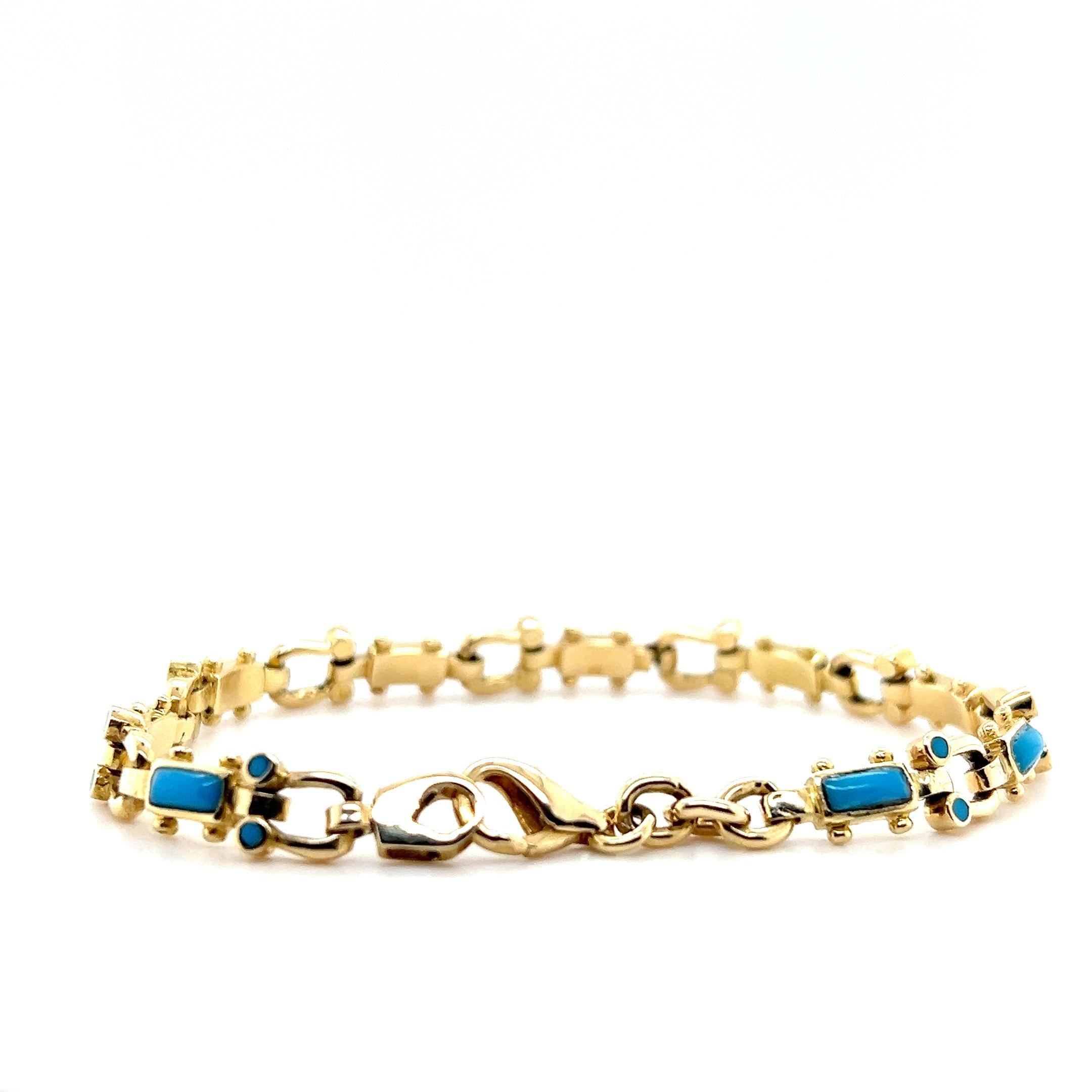 Modern Turquoise and 18k Yellow Gold Link Bracelet en vente 2