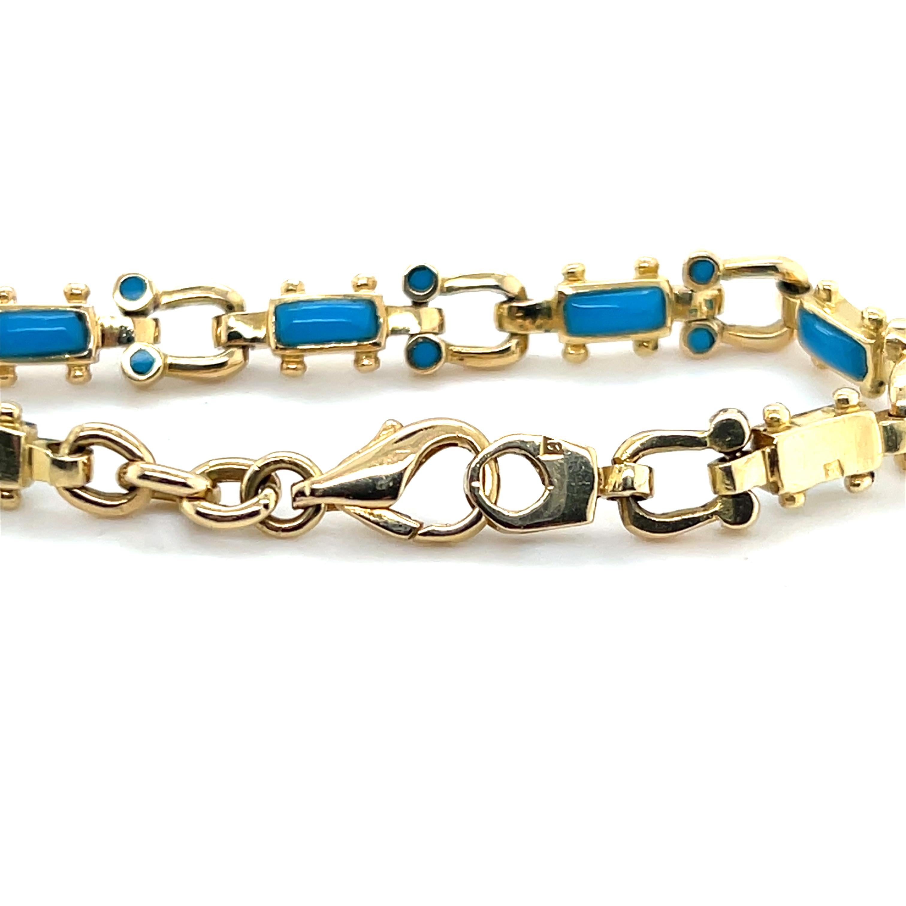 Modern Turquoise and 18k Yellow Gold Link Bracelet en vente 3