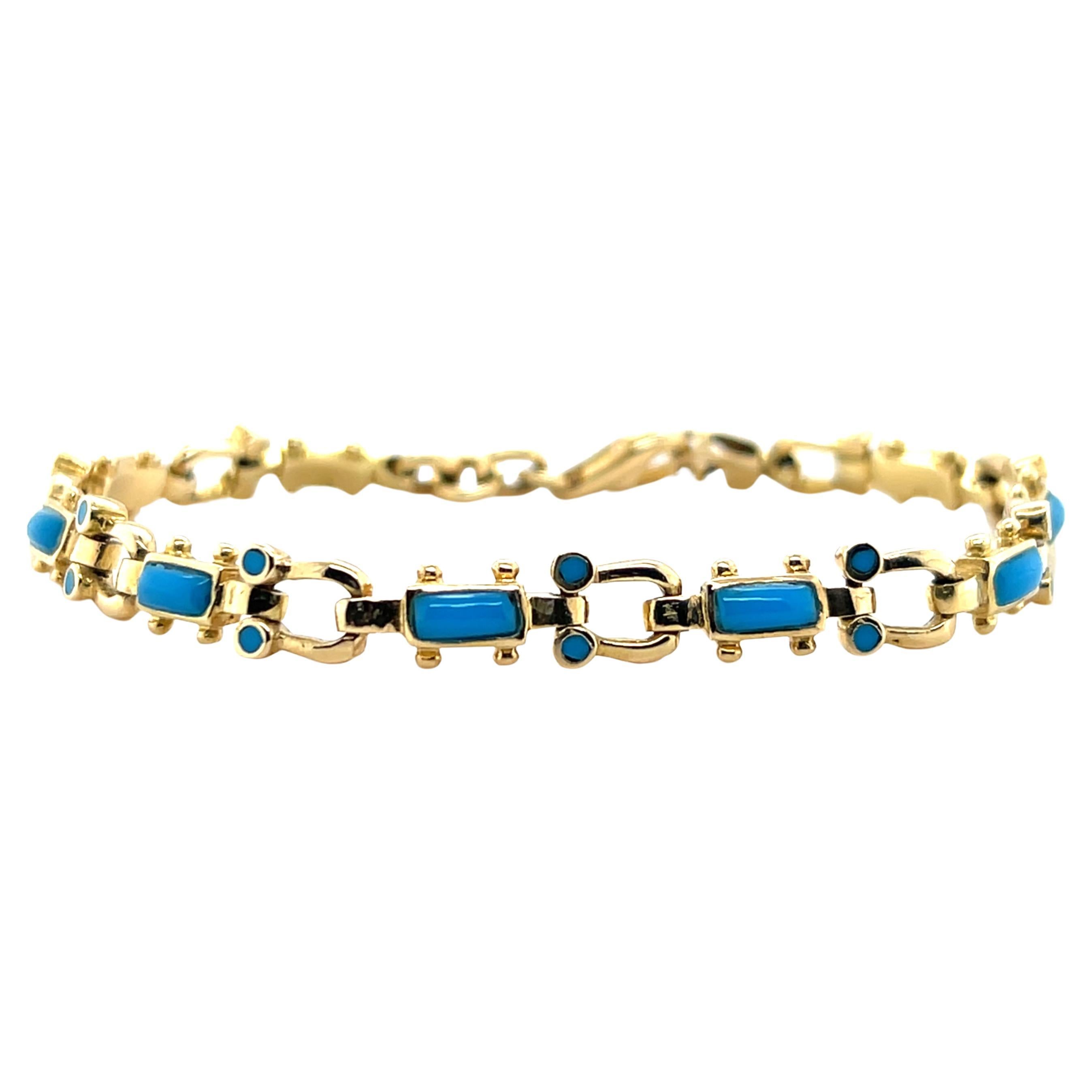 Modern Turquoise and 18k Yellow Gold Link Bracelet