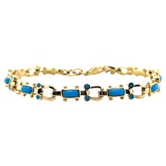 Modern Turquoise and 18k Yellow Gold Link Bracelet