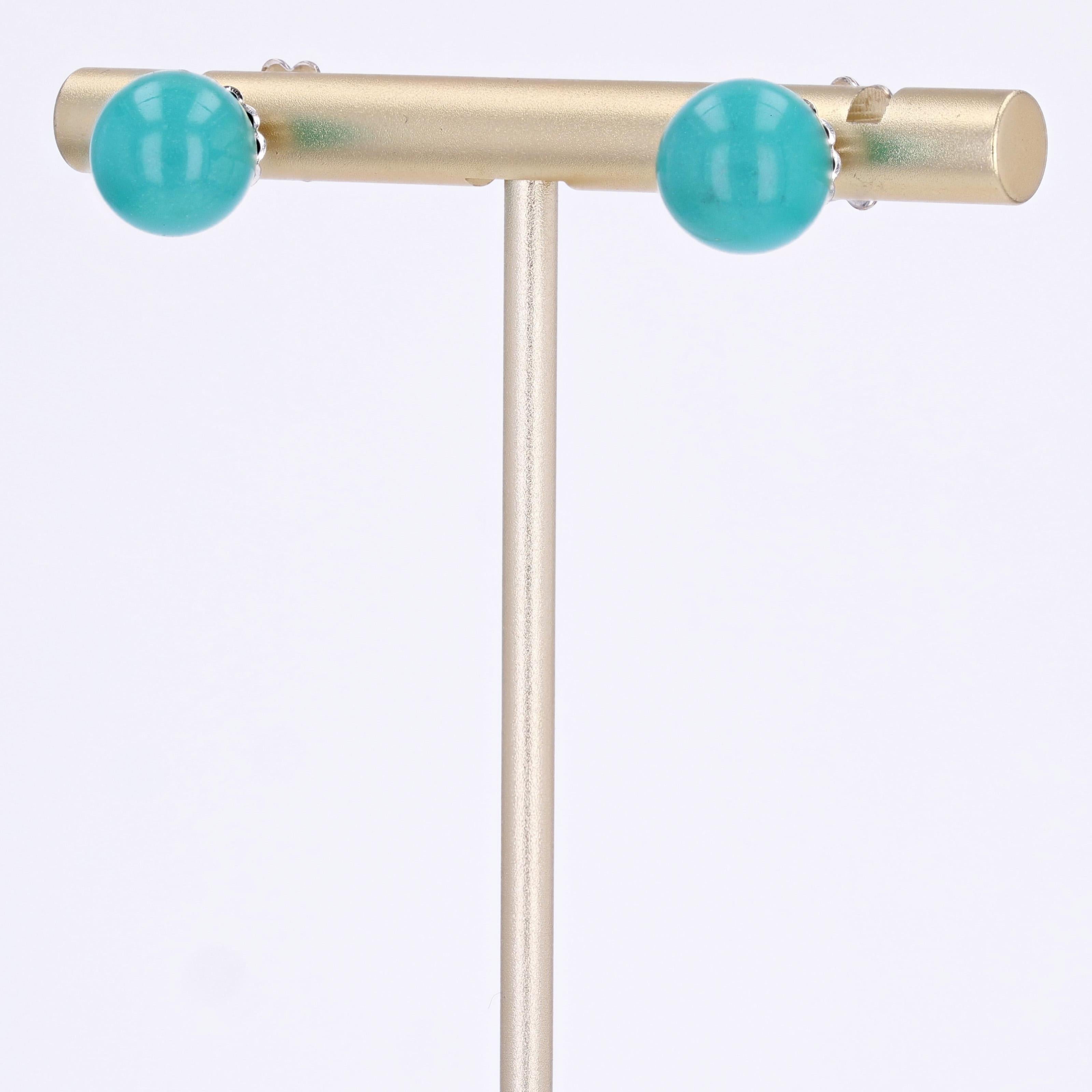 Modern Turquoise Bead 18 Karat White Gold Stud Earrings 1