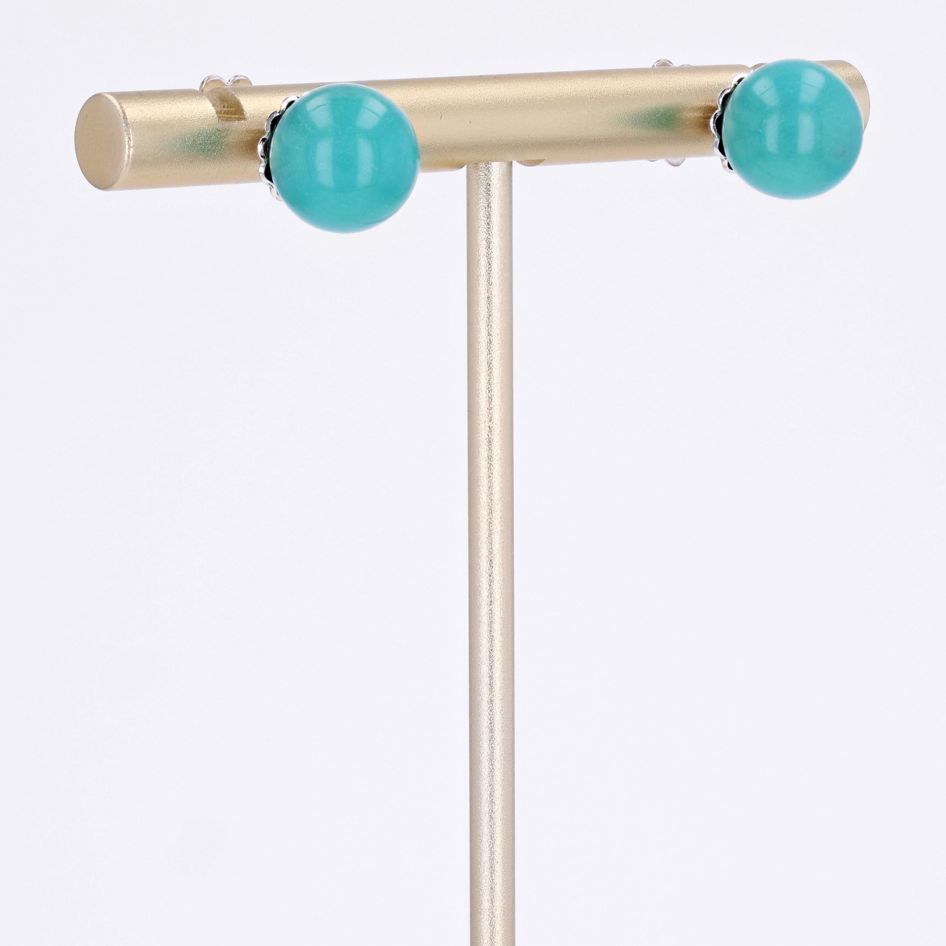 Modern Turquoise Bead 18 Karat White Gold Stud Earrings 2