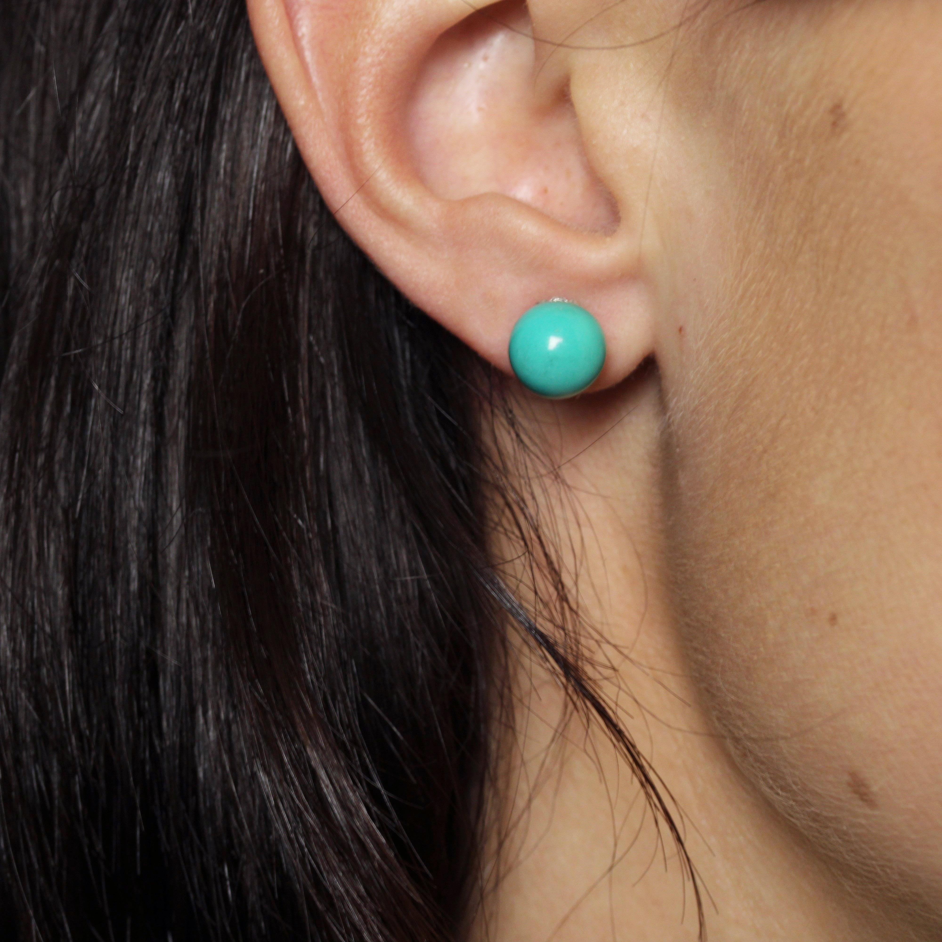 Modern Turquoise Bead 18 Karat White Gold Stud Earrings 3