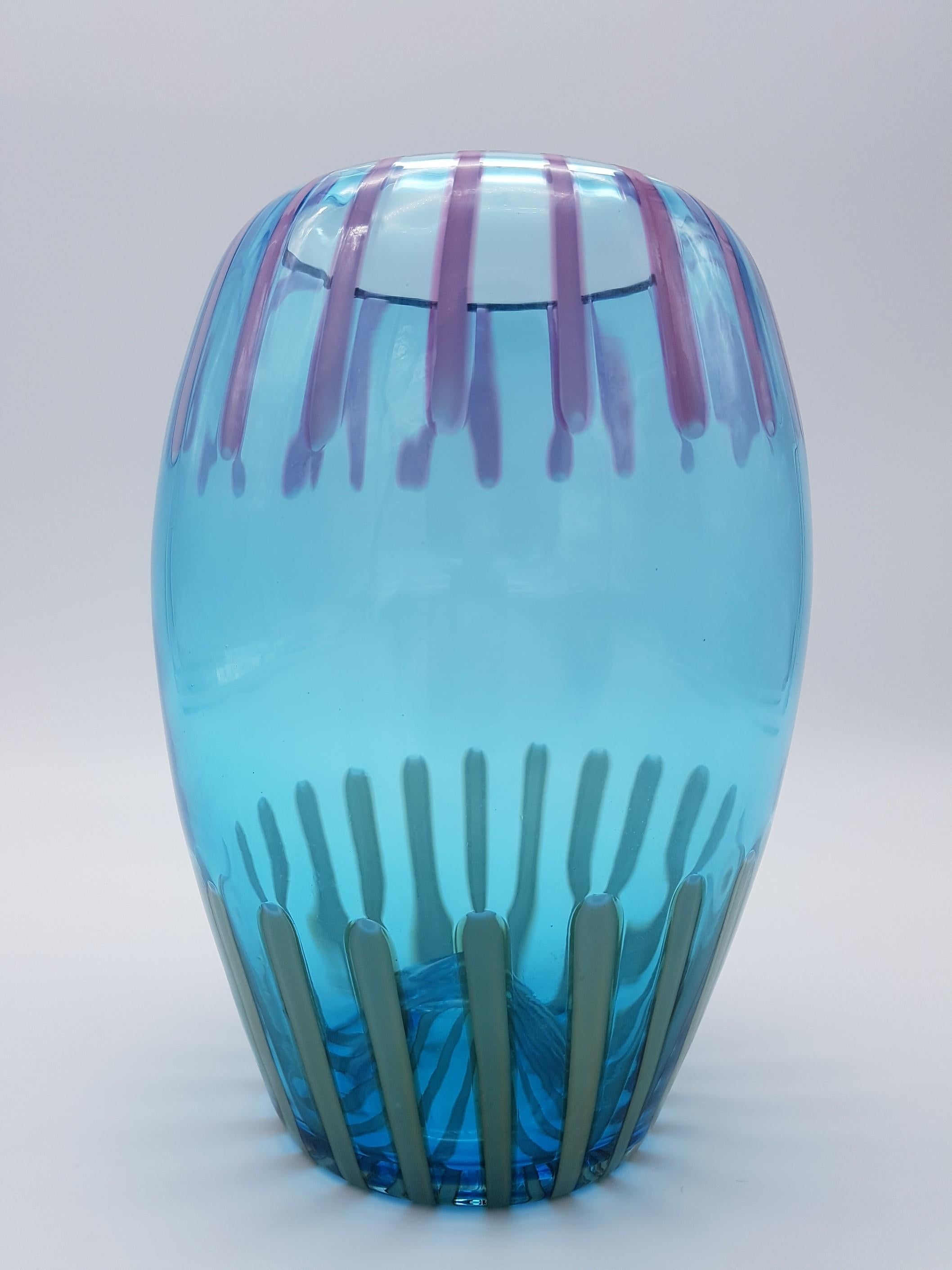 Modern Turquoise/Blue Murano-Glass Vase by Gino Cenedese E Figlio, late 1990s For Sale 4