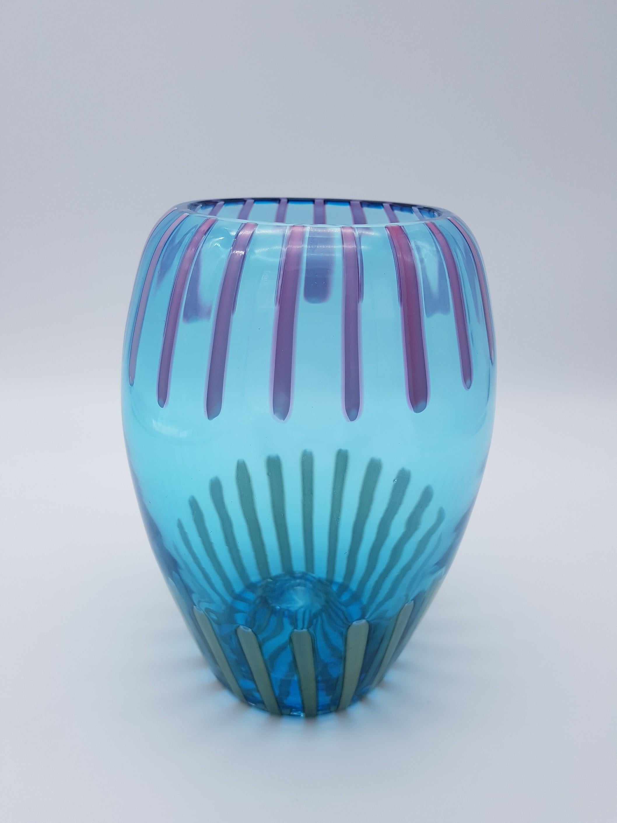 Modern Turquoise/Blue Murano-Glass Vase by Gino Cenedese E Figlio, late 1990s For Sale 5