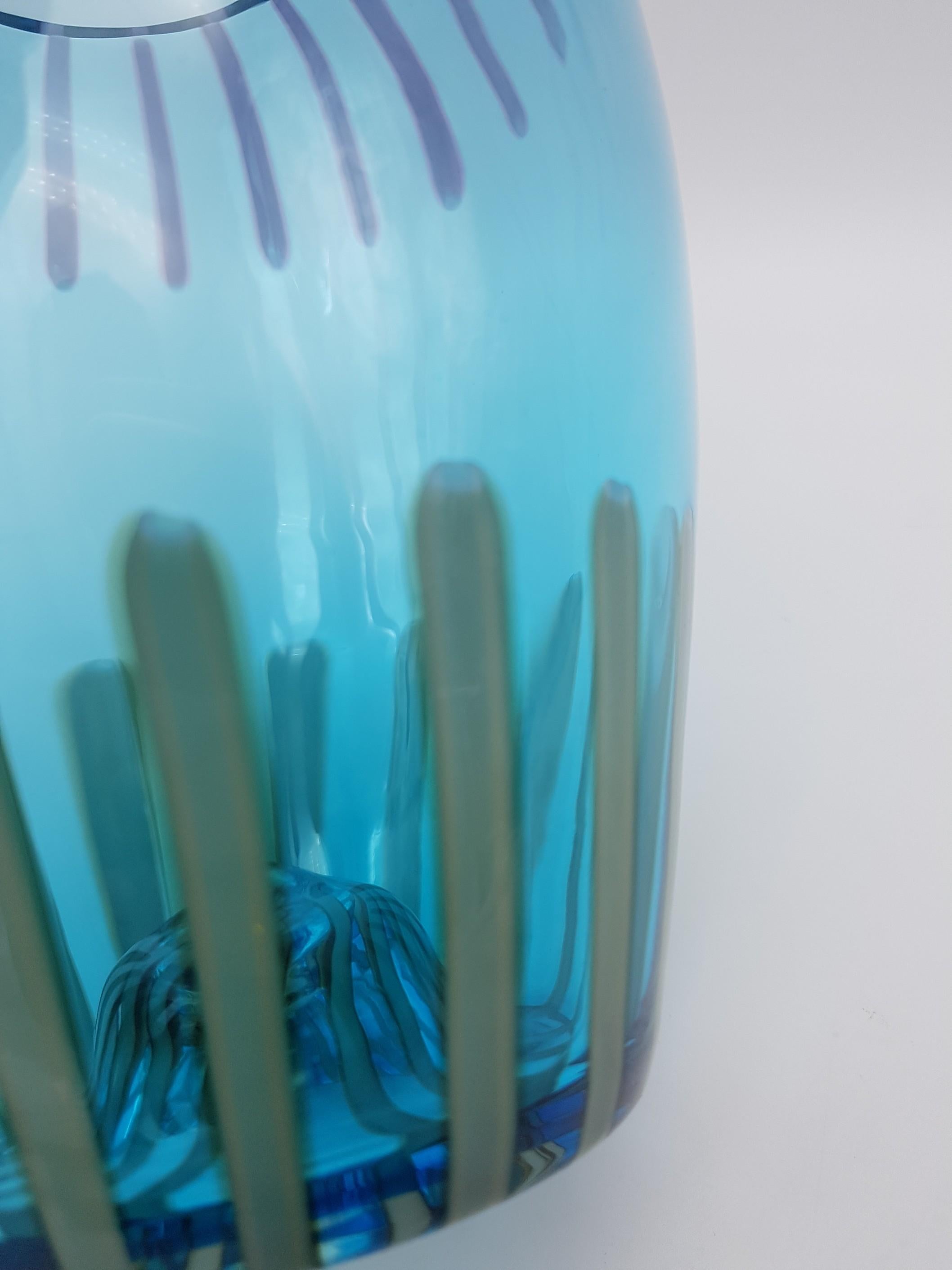 Modern Turquoise/Blue Murano-Glass Vase by Gino Cenedese E Figlio, late 1990s For Sale 6
