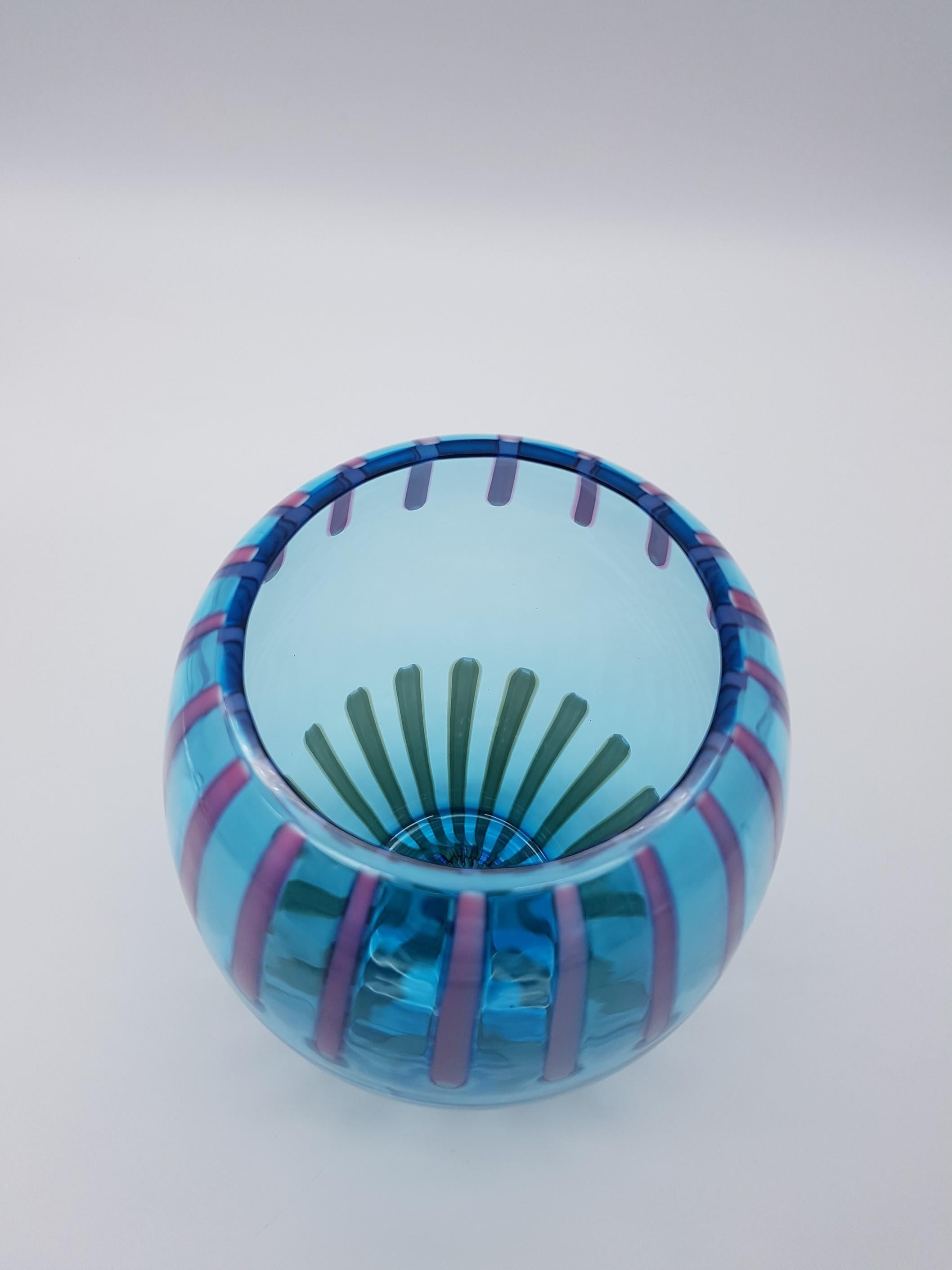 Modern Turquoise/Blue Murano-Glass Vase by Gino Cenedese E Figlio, late 1990s For Sale 7