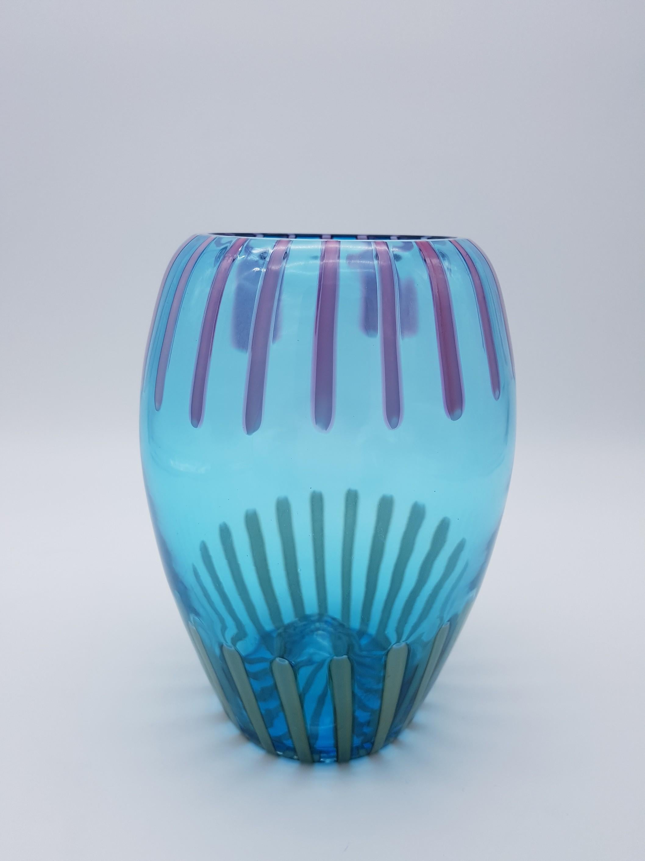 Italian Modern Turquoise/Blue Murano-Glass Vase by Gino Cenedese E Figlio, late 1990s For Sale