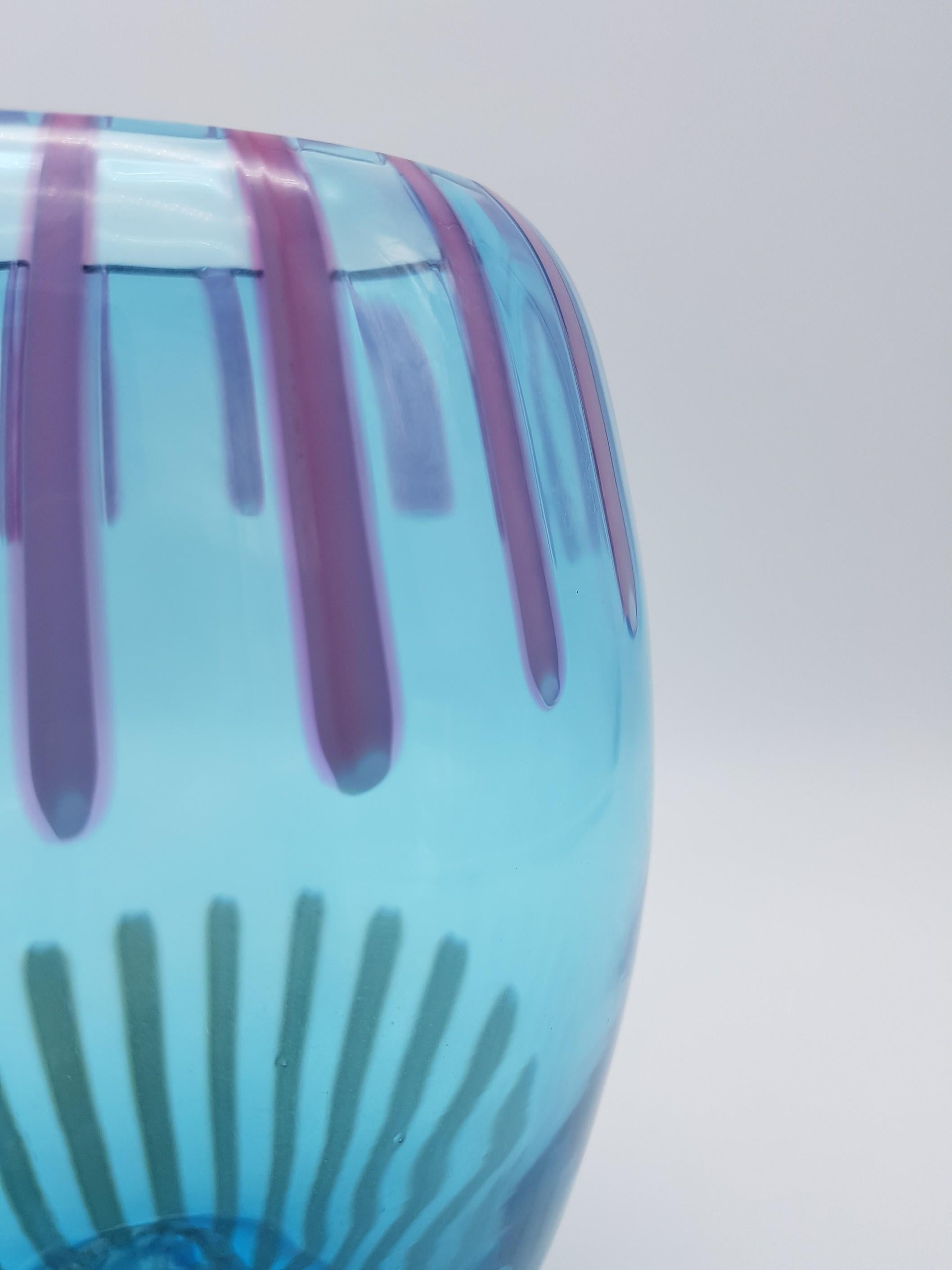 Hand-Crafted Modern Turquoise/Blue Murano-Glass Vase by Gino Cenedese E Figlio, late 1990s For Sale