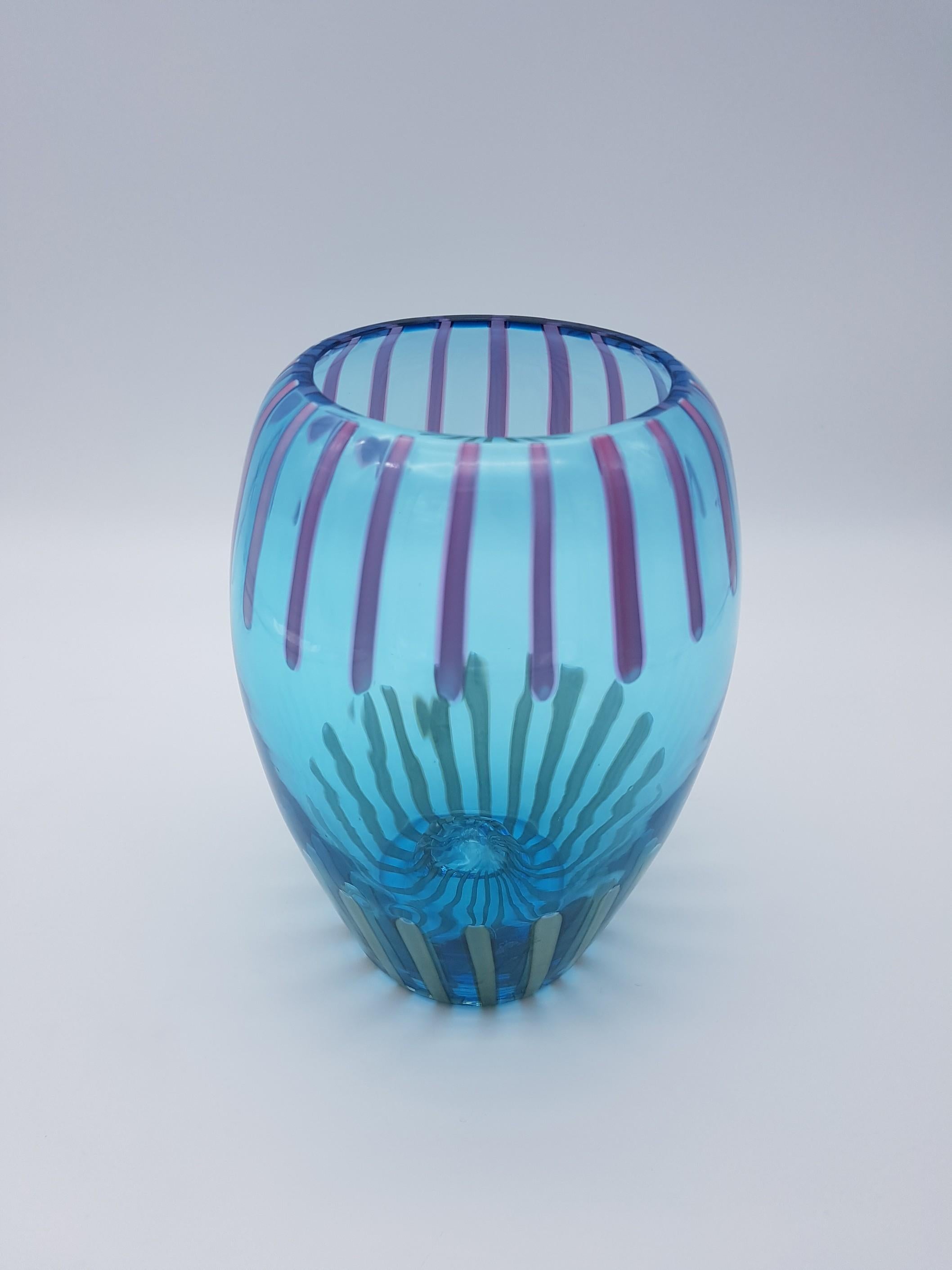 Modern Turquoise/Blue Murano-Glass Vase by Gino Cenedese E Figlio, late 1990s For Sale 3