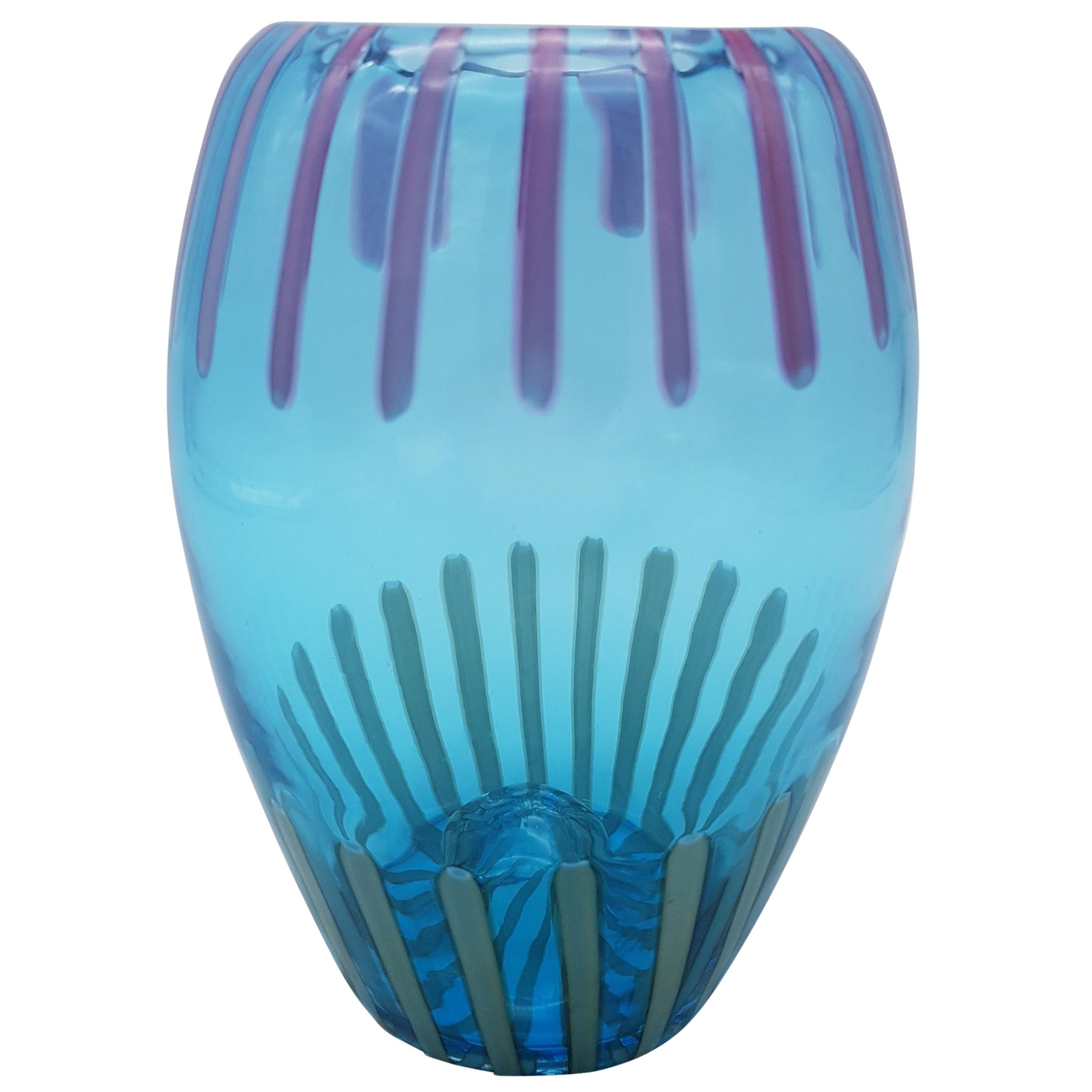 Modern Turquoise/Blue Murano-Glass Vase by Gino Cenedese E Figlio, late 1990s For Sale