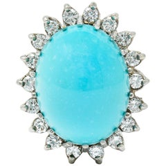 Modern Turquoise Diamond 14 Karat White Gold Cluster Ring