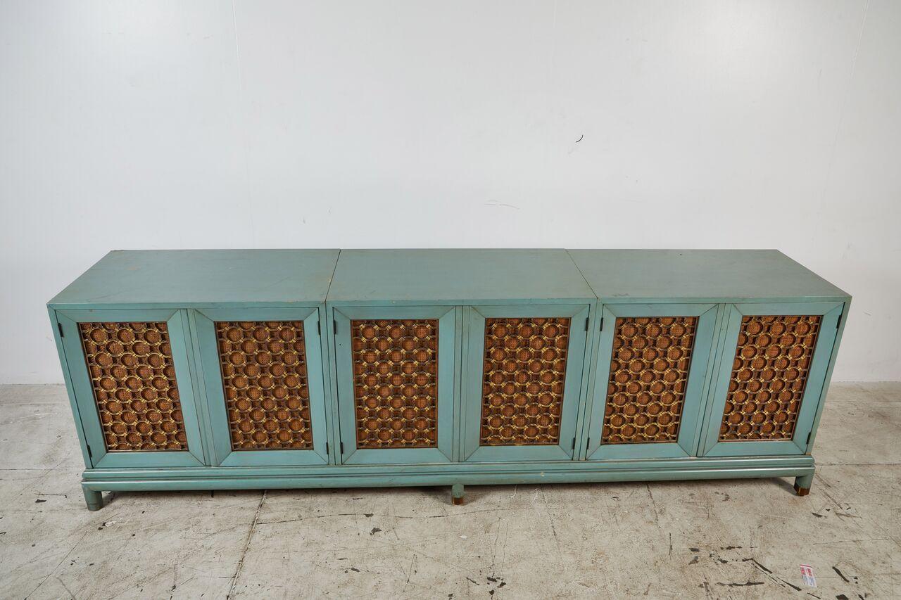 Painted Modern Turquoise-Stained Three-Part Side Cabinet
