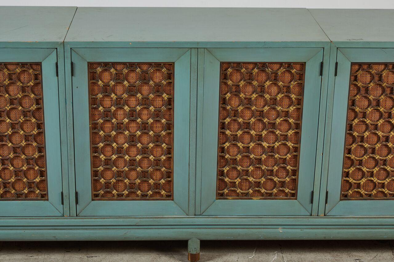 Modern Turquoise-Stained Three-Part Side Cabinet 3