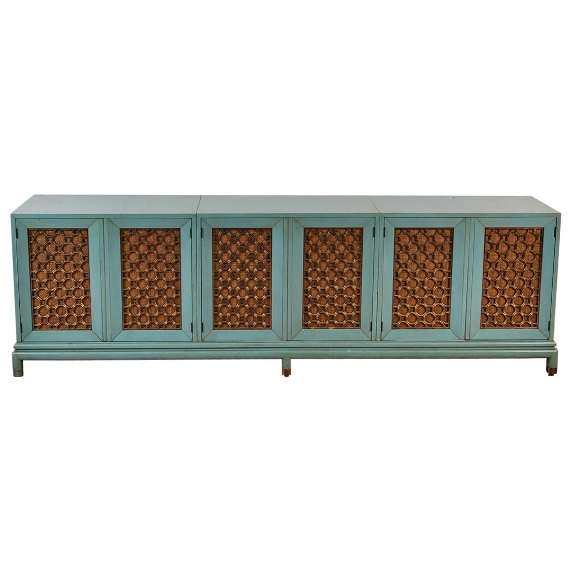 Modern Turquoise-Stained Three-Part Side Cabinet