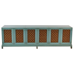 Modern Turquoise-Stained Three-Part Side Cabinet