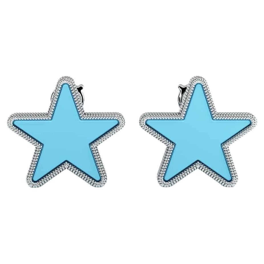 Modern Turquoise Star Earrings Set in 18K Gold For Sale