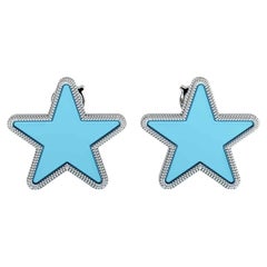 Modern Turquoise Star Earrings Set in 18K Gold