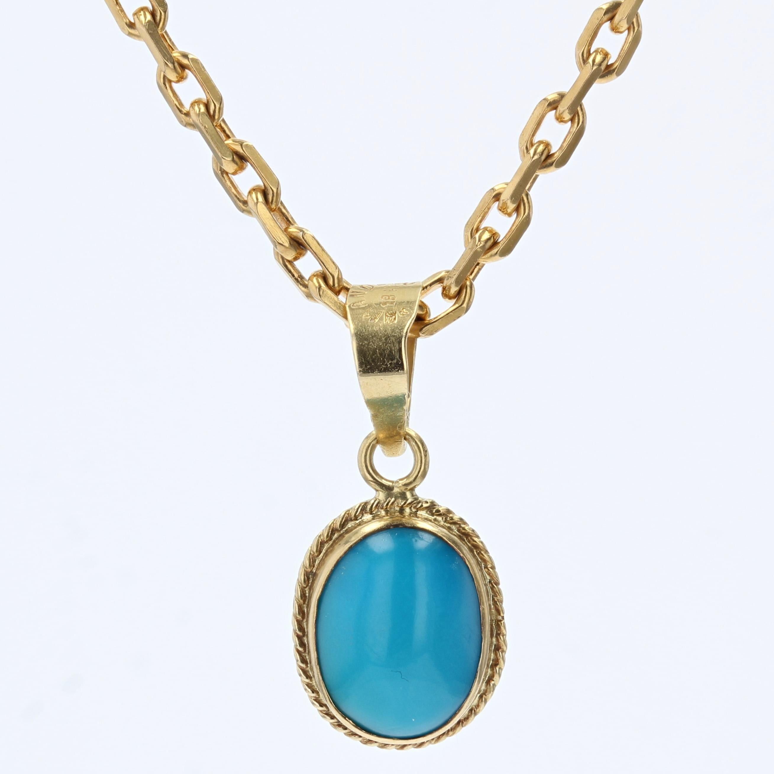 Women's Modern Turquoise Stone 18 Karat Yellow Gold Pendant