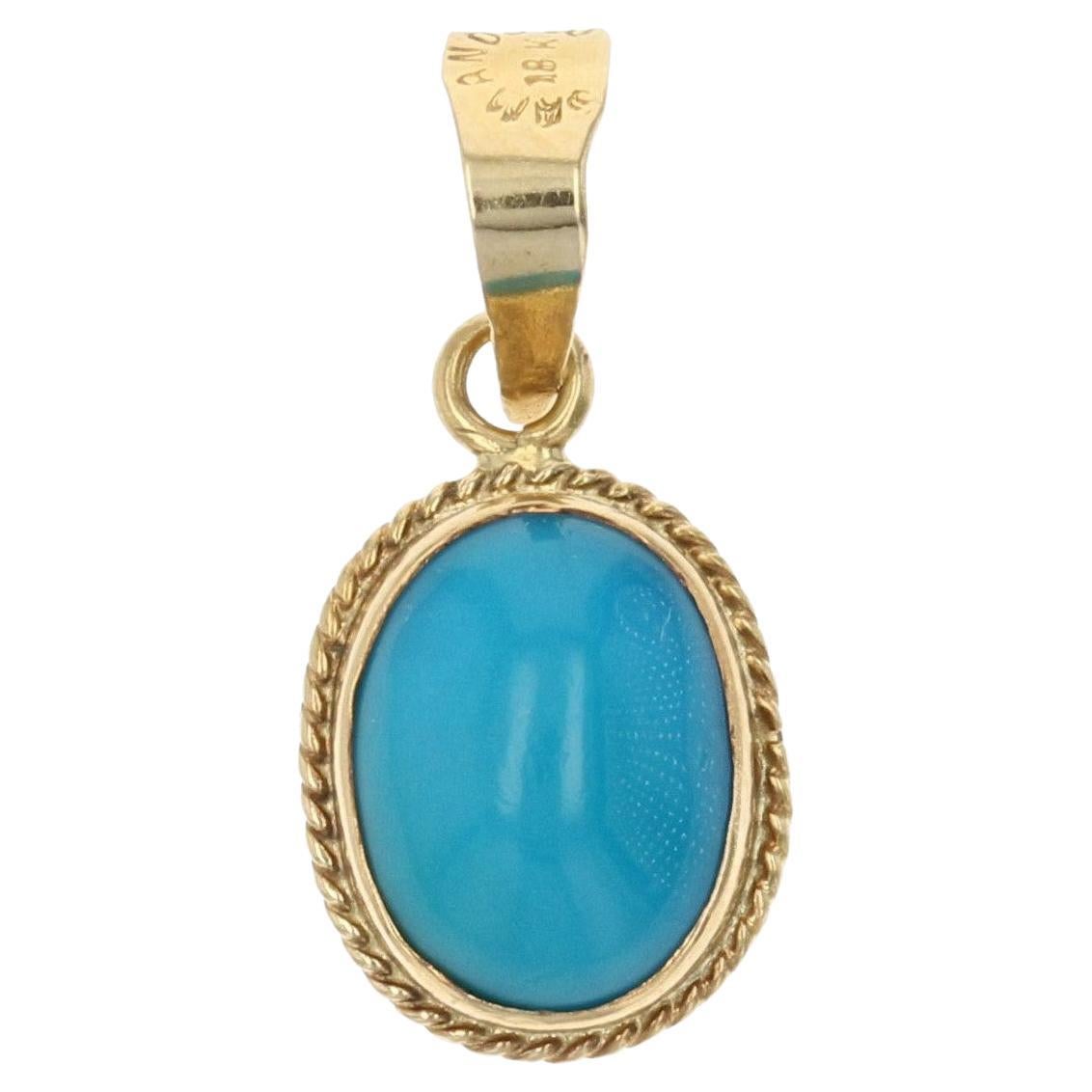 Modern Turquoise Stone 18 Karat Yellow Gold Pendant