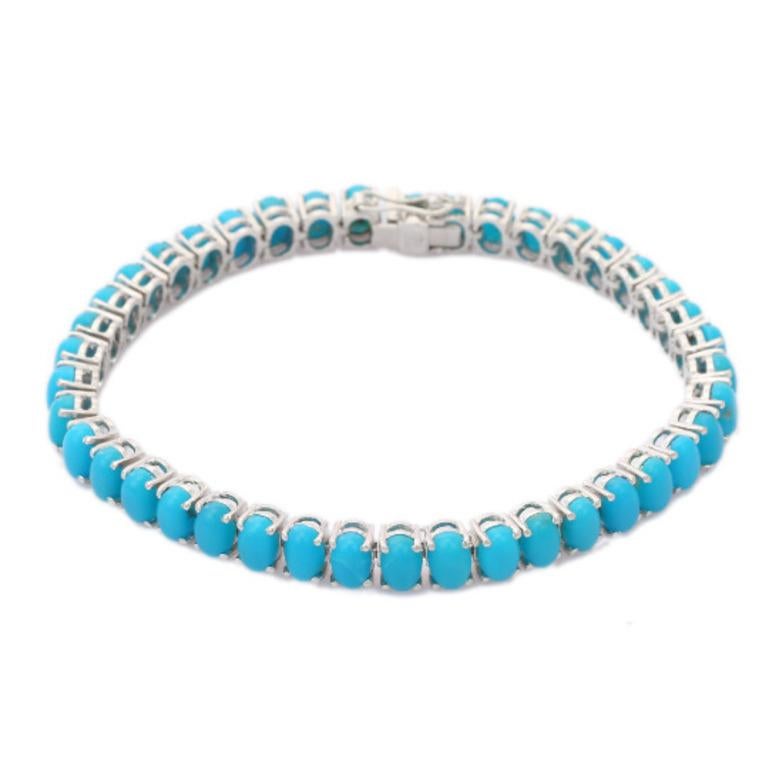 Modern Turquoise Tennis Bracelet Crafted in Sterling Silver for Her In New Condition For Sale In Houston, TX