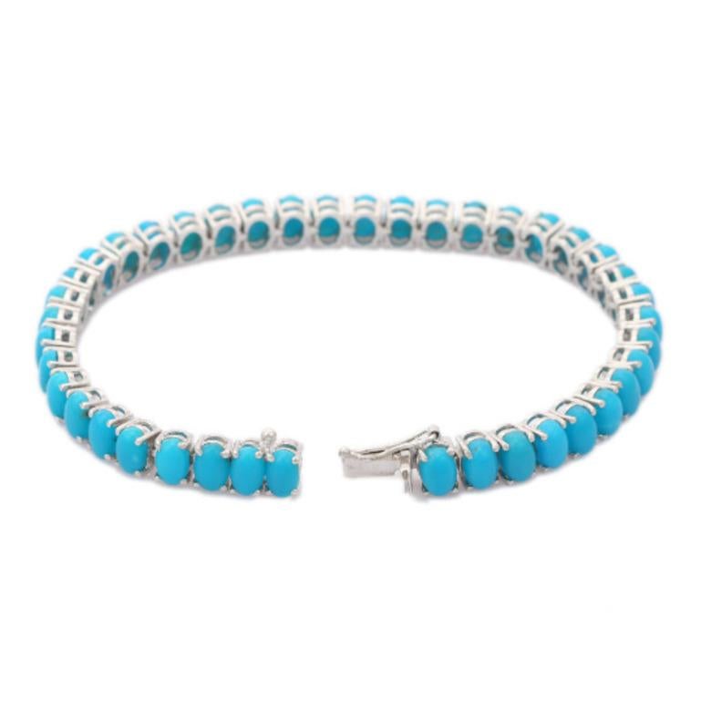 Women's Modern Turquoise Tennis Bracelet Crafted in Sterling Silver for Her For Sale