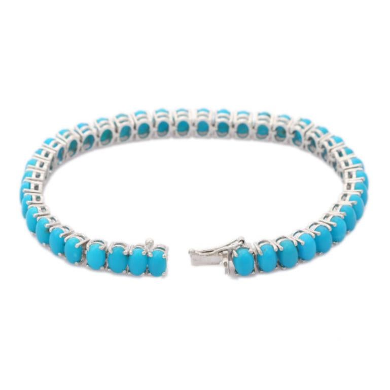 Women's Modern Turquoise Tennis Bracelet for Mothers Day Gift Crafted in Sterling Silver For Sale