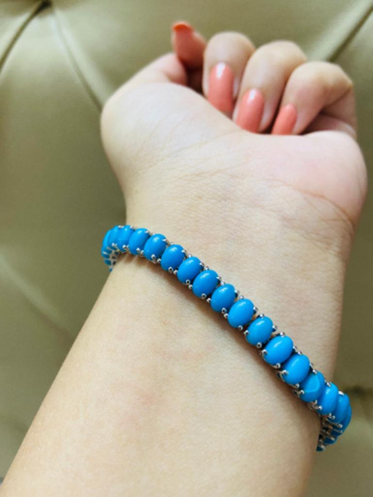 Modern Turquoise Tennis Bracelet for Mothers Day Gift Crafted in Sterling Silver For Sale 1