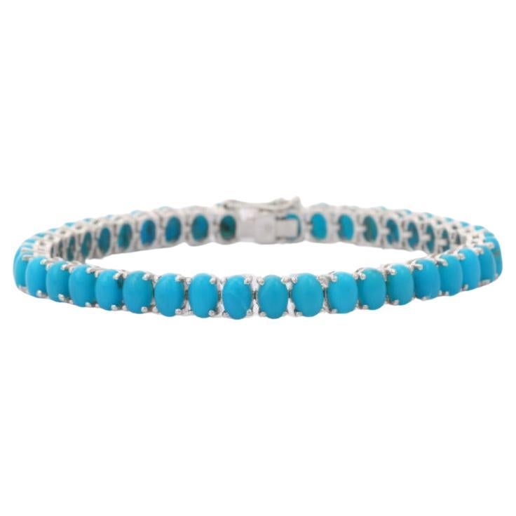 Modern Turquoise Tennis Bracelet Crafted in Sterling Silver for Her For Sale