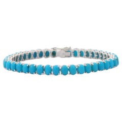Modern Turquoise Tennis Bracelet Crafted in Sterling Silver for Her