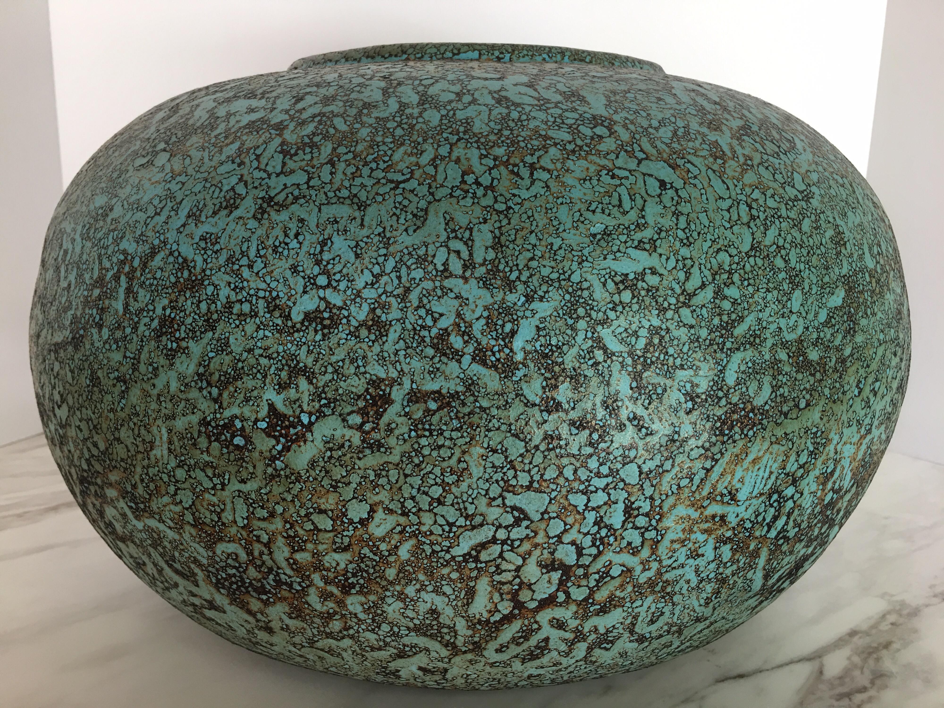 Mid-Century Modern Modern Turquoise Terracotta Pottery Vessel Bowl