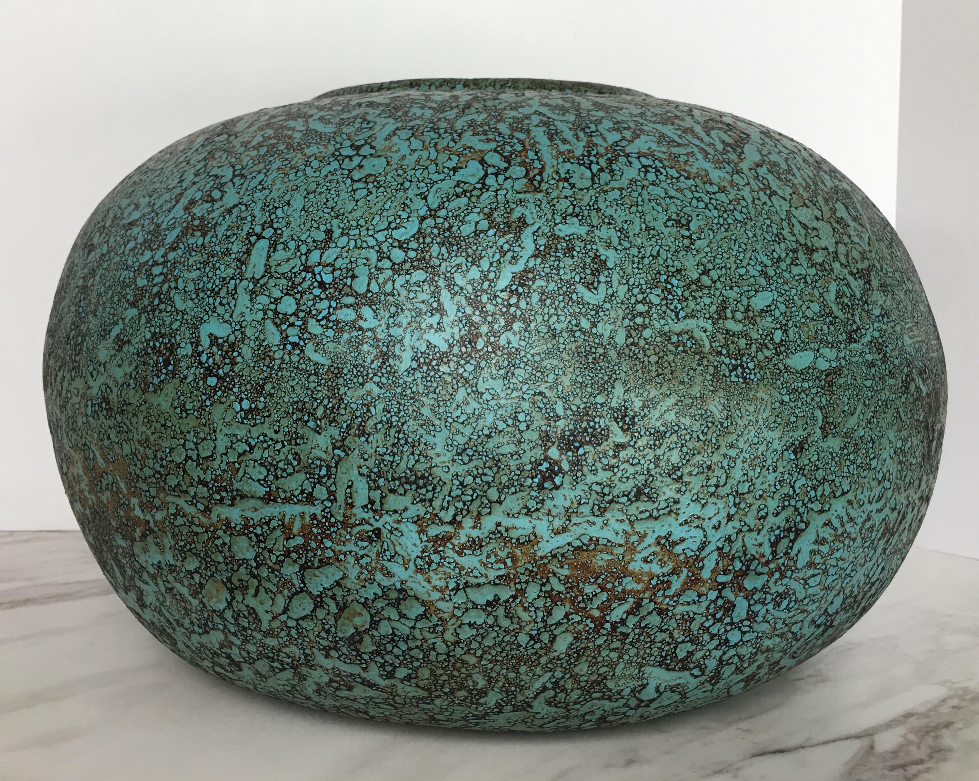 Glazed Modern Turquoise Terracotta Pottery Vessel Bowl