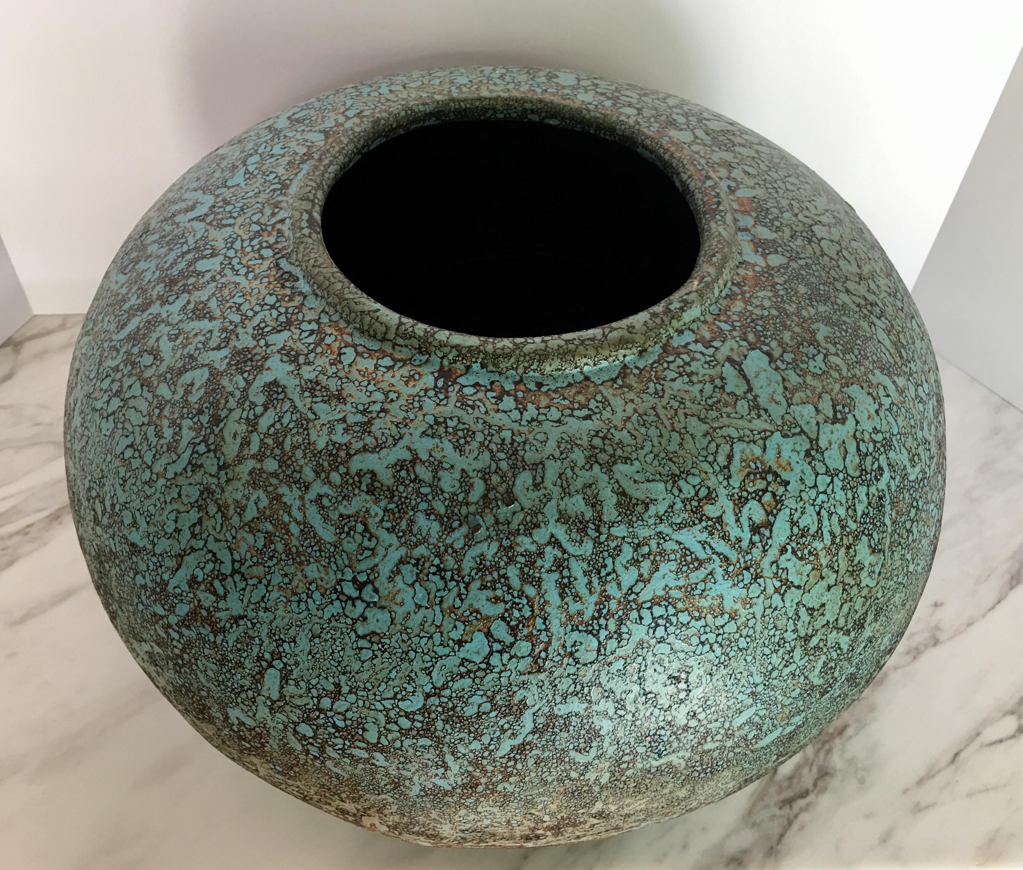 Contemporary Modern Turquoise Terracotta Pottery Vessel Bowl