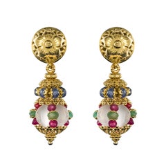Modern Tutti Frutti Style Sapphire Ruby Emerald Crystal Dangling Earrings