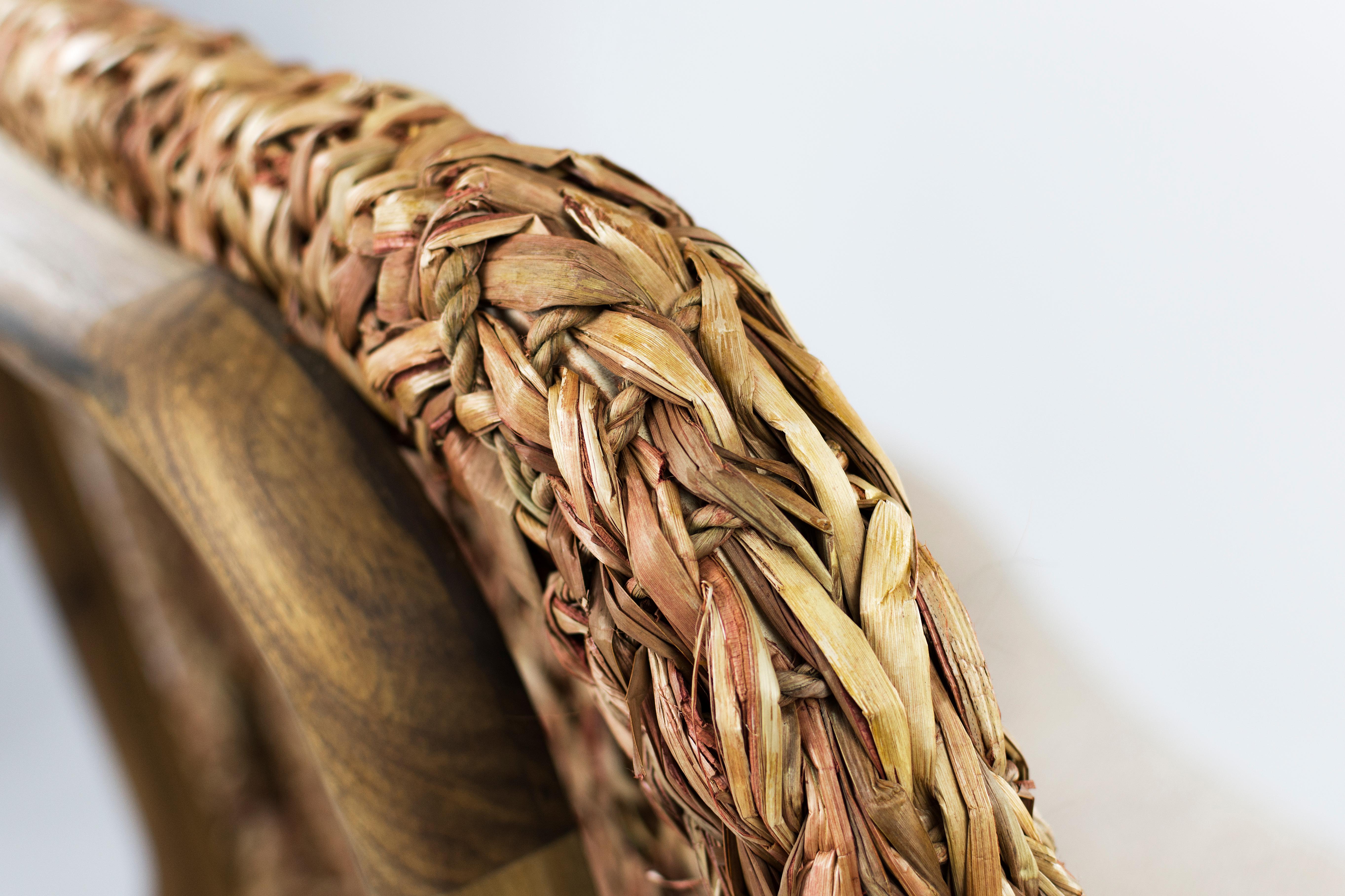 Hand-Crafted Modern Tutura Chair Handcrafted in Uruguay in Cattail Leafs, Wood and Wool For Sale
