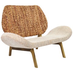 Modern Tutura Chair Handcrafted in Uruguay in Cattail Leafs, Wood and Wool