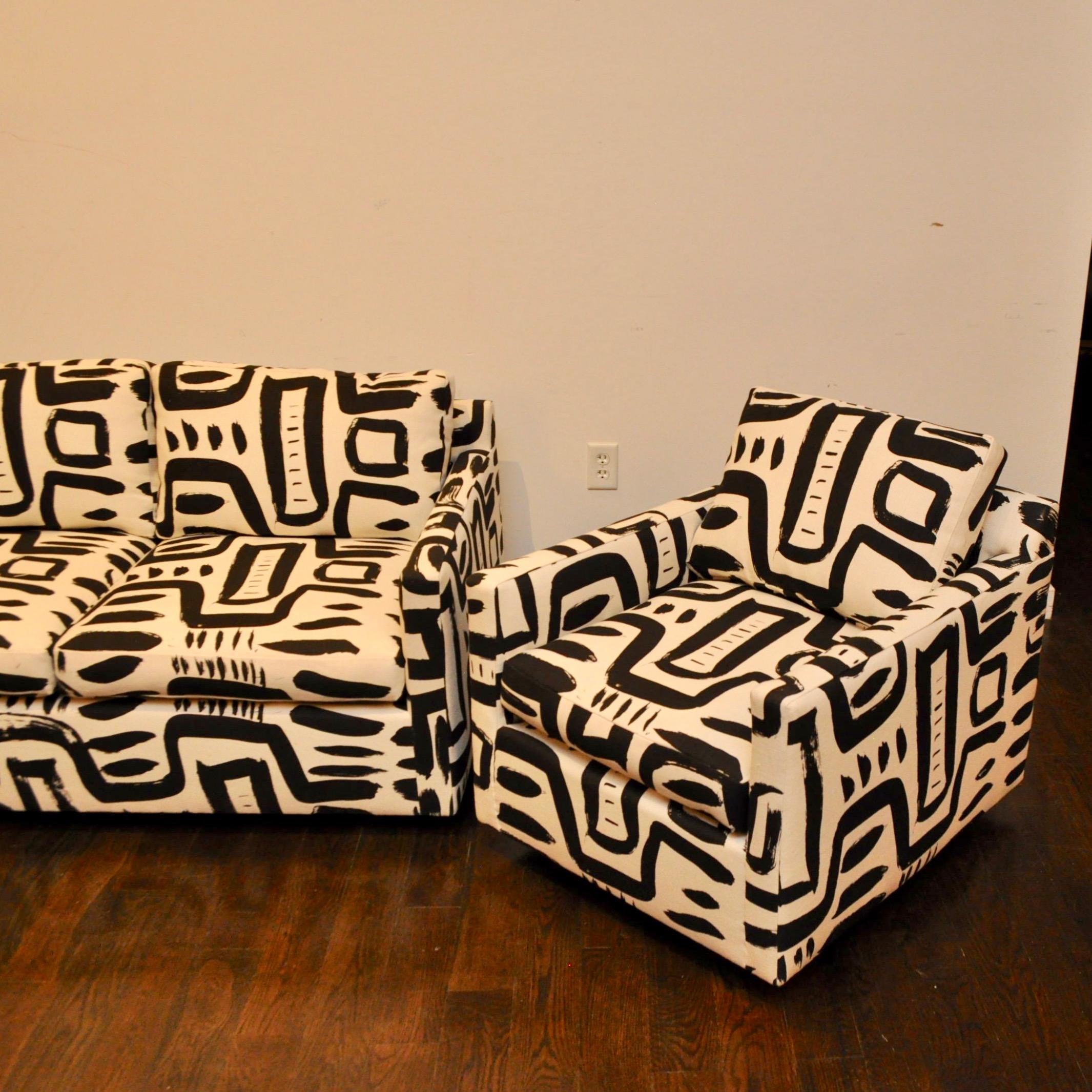 Modern Tuxedo Sofa and Club Chair in Custom Made Fabric 3