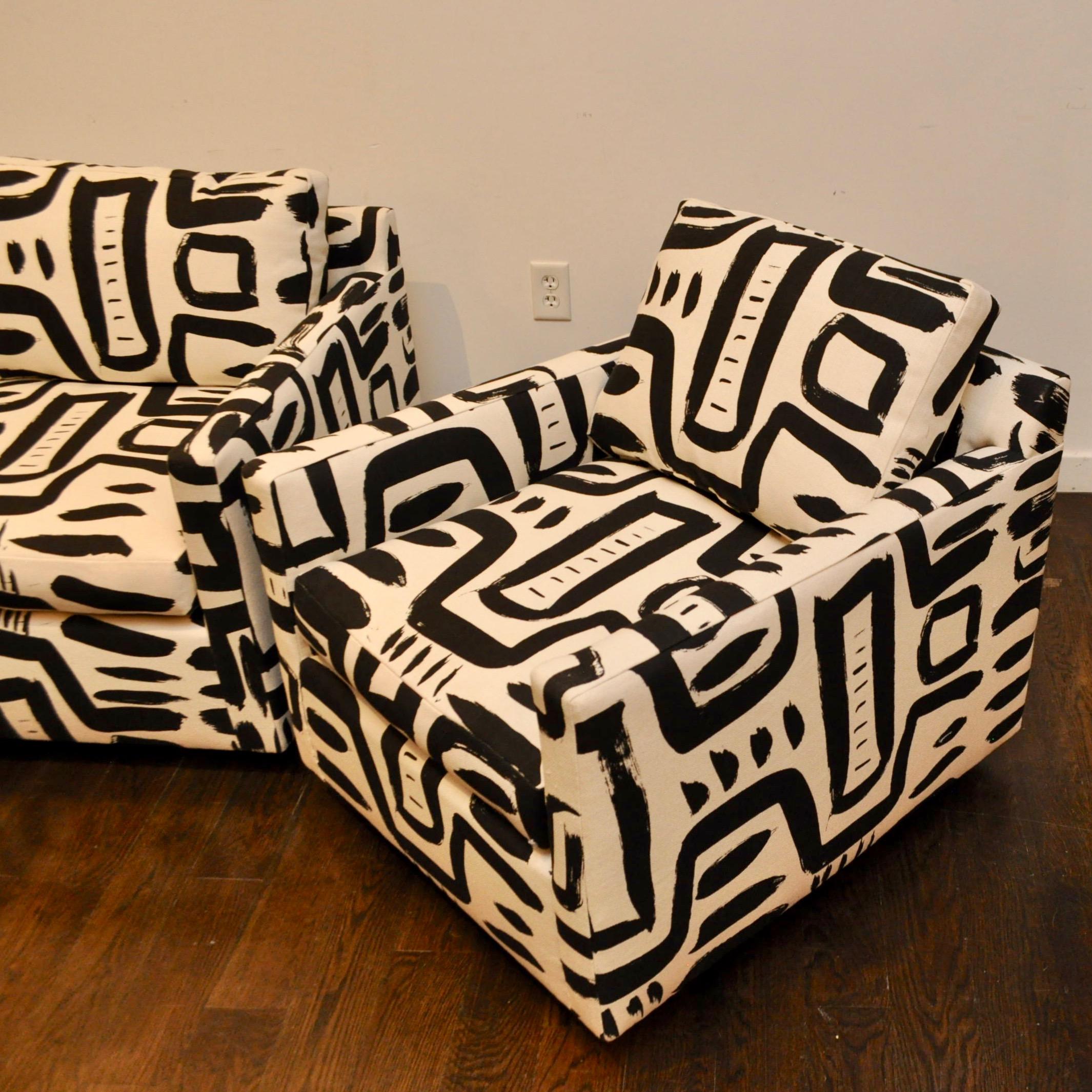 Modern Tuxedo Sofa and Club Chair in Custom Made Fabric 4